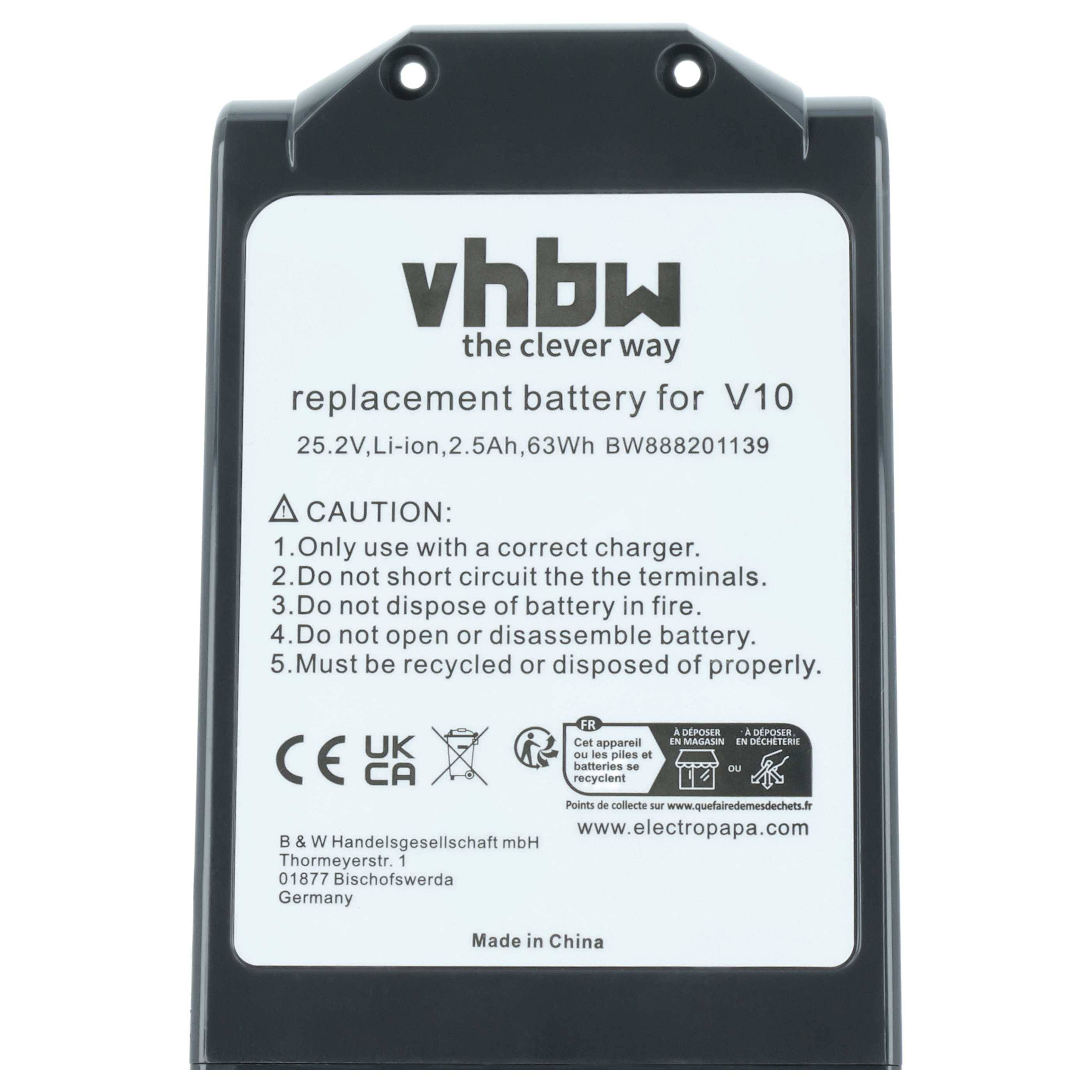 vhbw Akku Ersatz für Dyson SV12 | 969352-07, 969352-02, 206340 für Staubsauger Grau (2500 mAh, 25,2 V, Li-Ion)