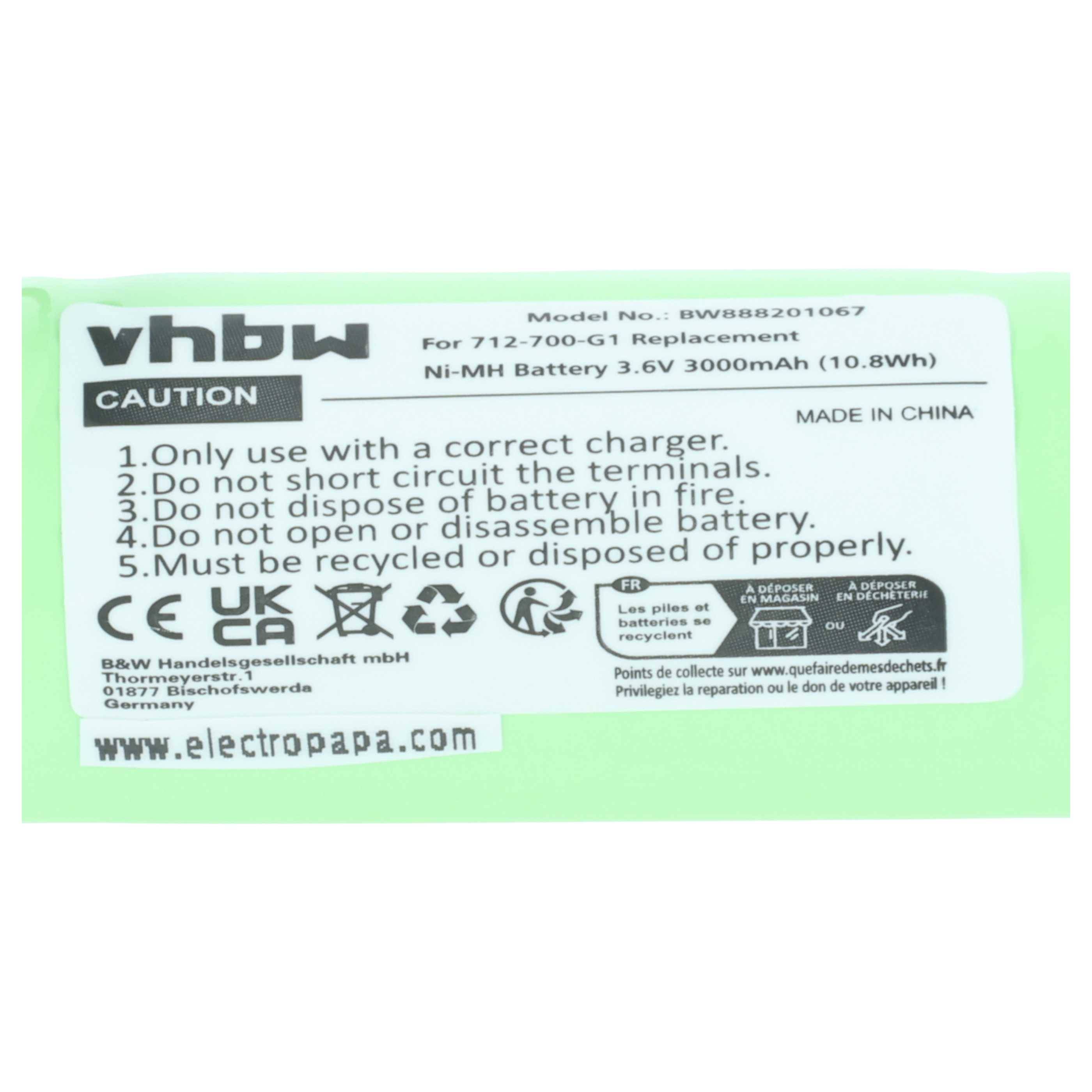 vhbw Akku kompatibel mit INFICON D-TEK Select 712-202-G1 Messgerät (3000 mAh, 3,6 V, NiMH)