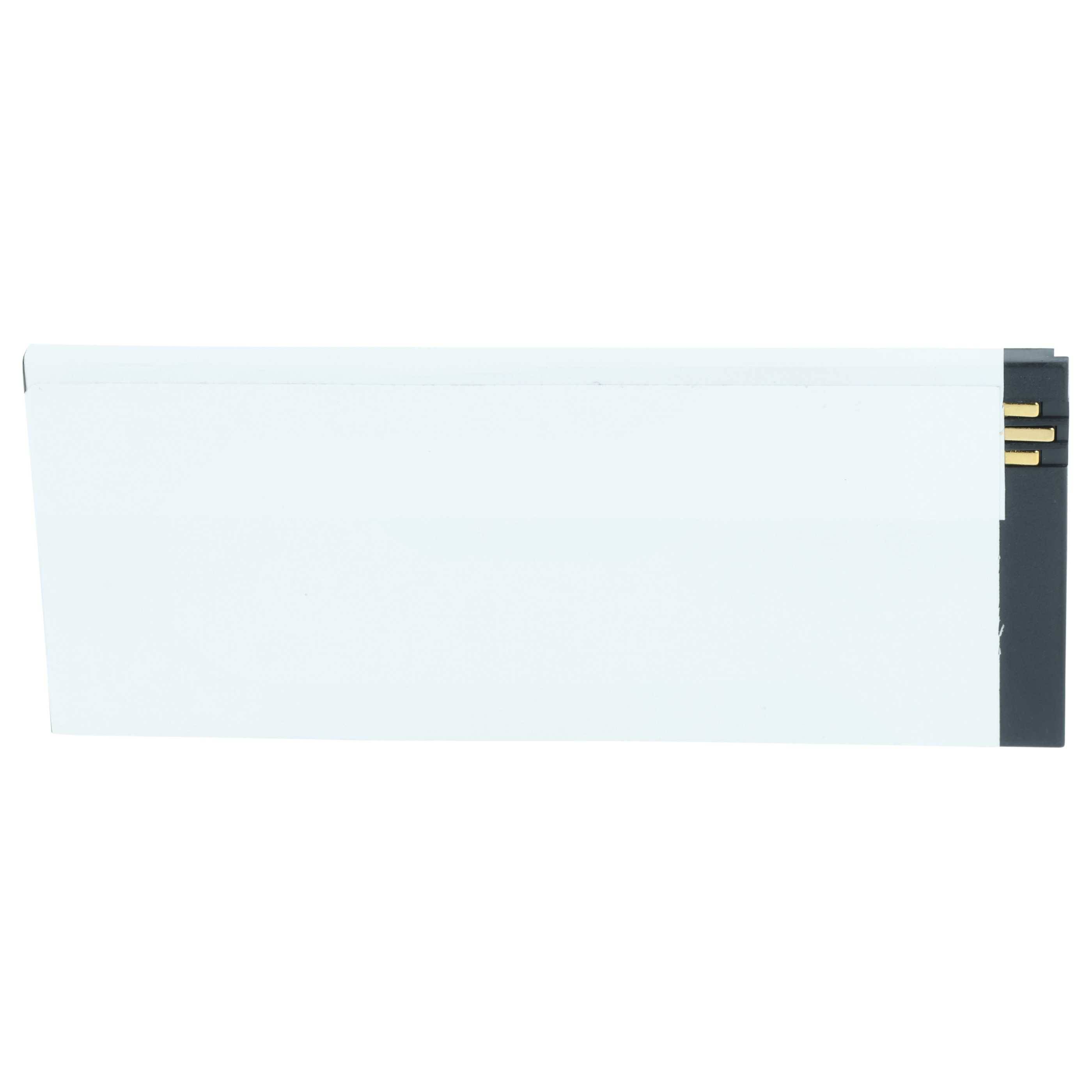 Eine rechteckige, flache Lithiumbatterie mit weißem Gehäuse und schwarzen Enden, an denen metallische Anschlüsse für die Verbindung sichtbar sind.