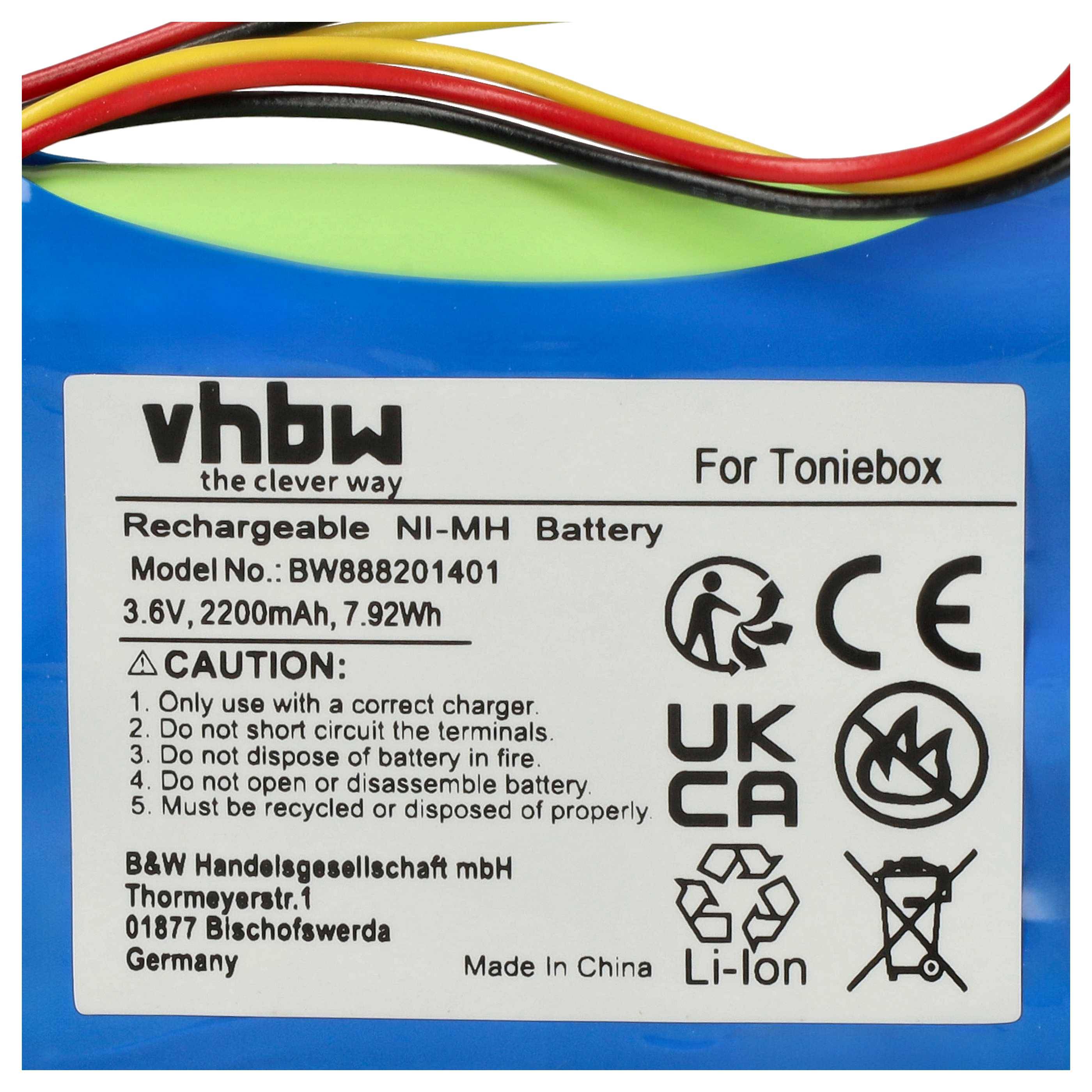 vhbw Akku Ersatz für tonies 50AA5S für Hörspielbox (2200 mAh, 3,6 V, NiMH)