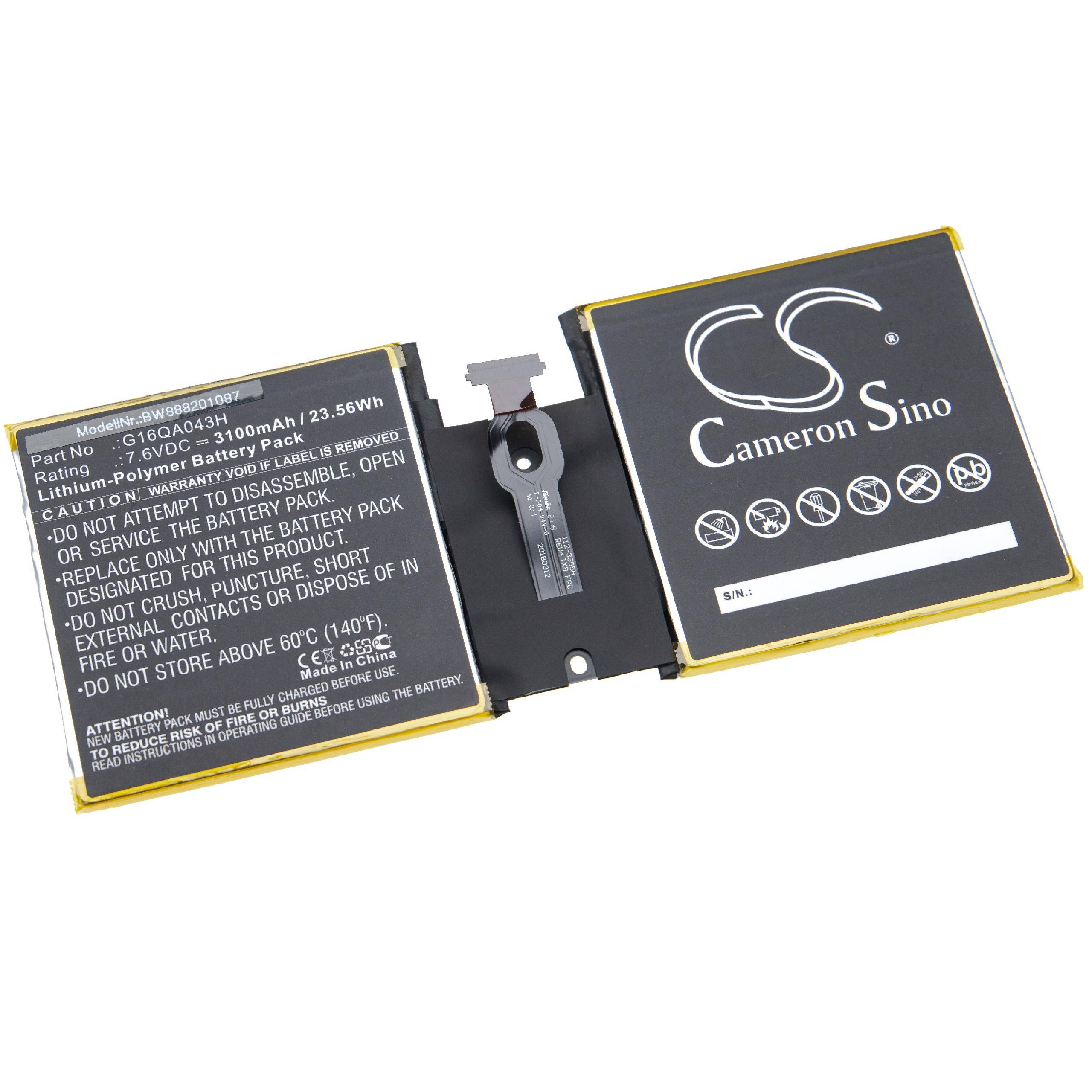 vhbw Akku kompatibel mit Microsoft Surface Go 4415Y, Go 1824, Go, Go 10 Tablet Pad (3100 mAh, 7,6 V, Li-Polymer)