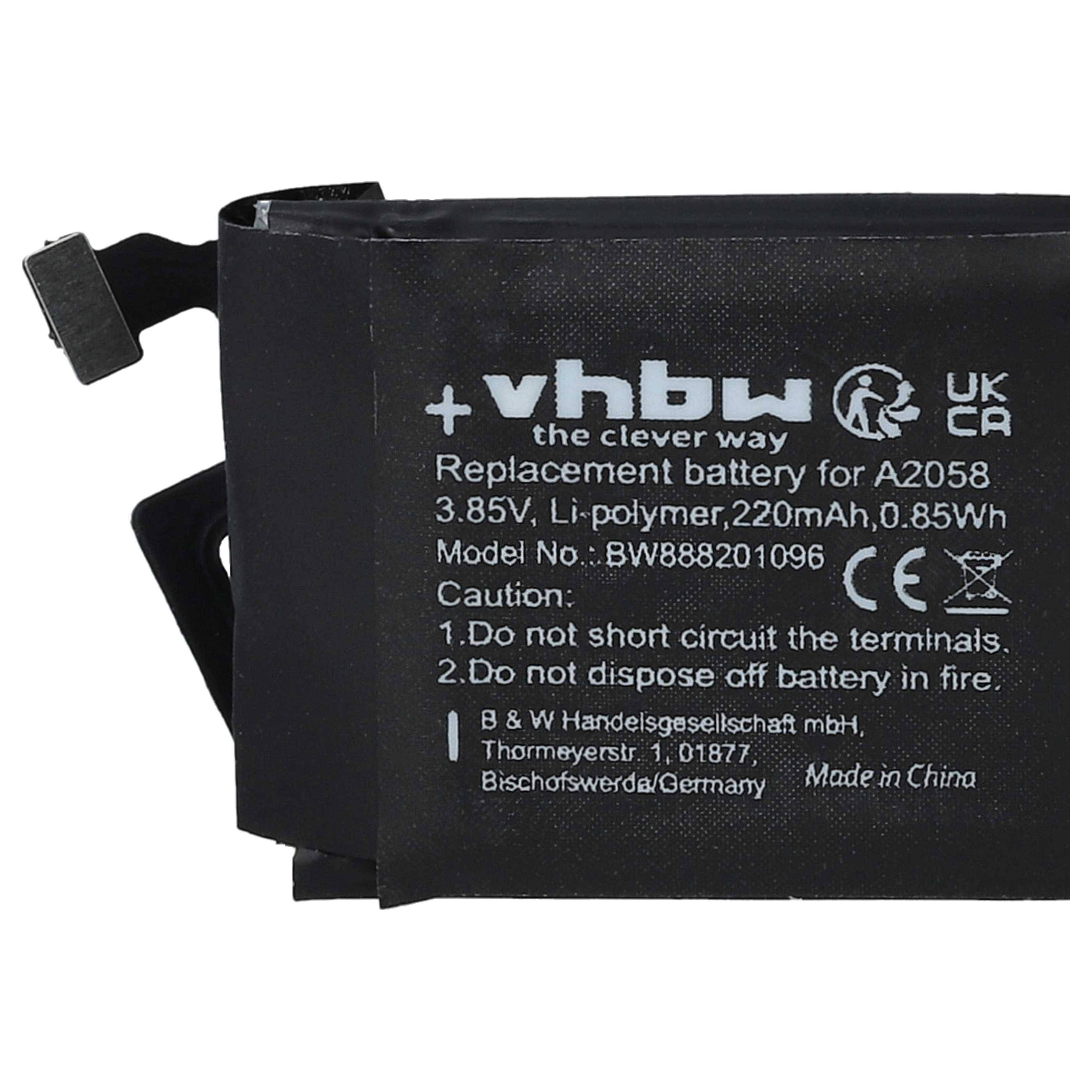 vhbw Akku Ersatz für Apple A2058 für Smartwatch Uhr Fitnessarmband (220 mAh, 3,85 V, Li-Polymer)