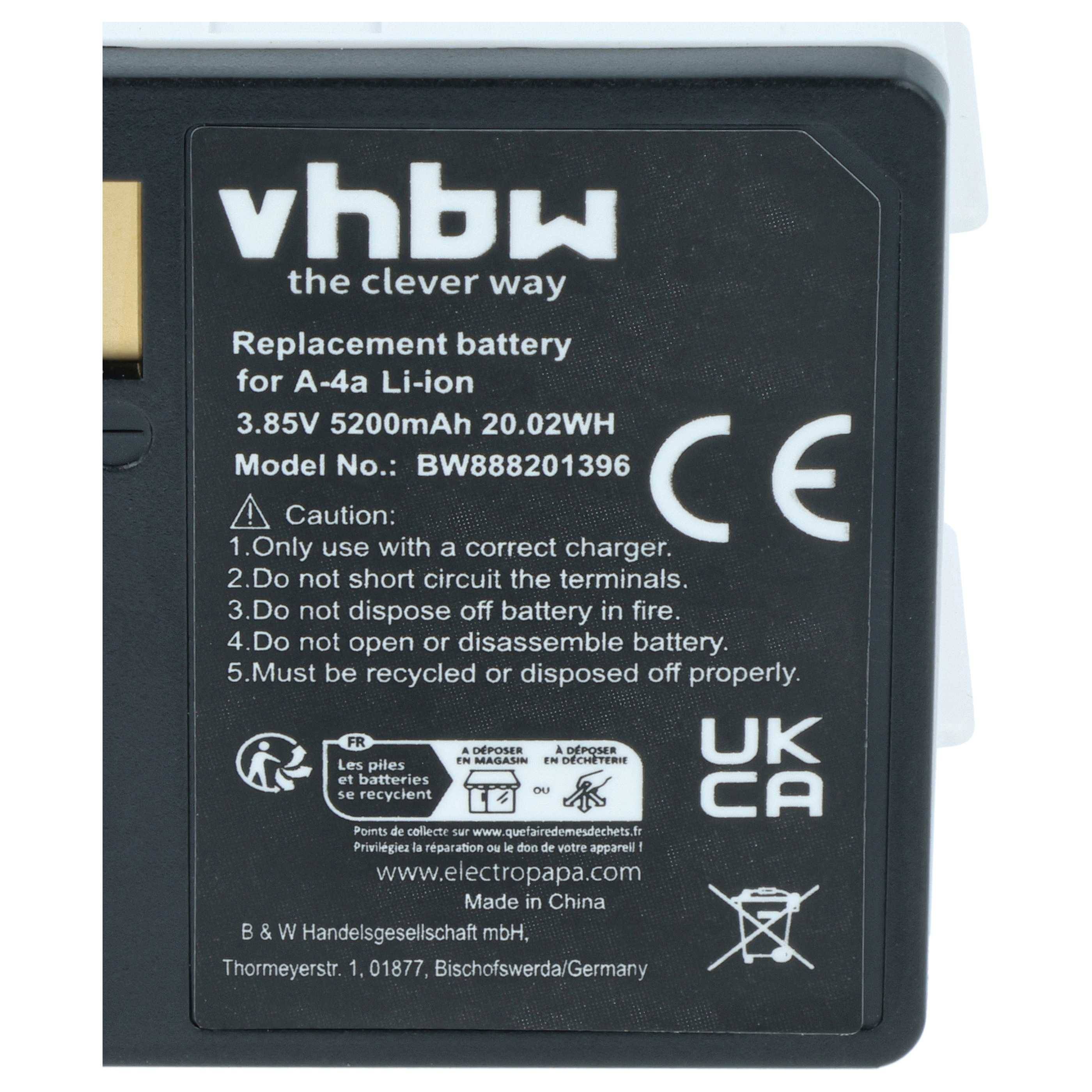 vhbw 2x Akku Ersatz für Arlo 308-50012-01, A-4a | für Knopfkamera, getarnte Kamera (5200 mAh, 3,85 V, Li-Ion)