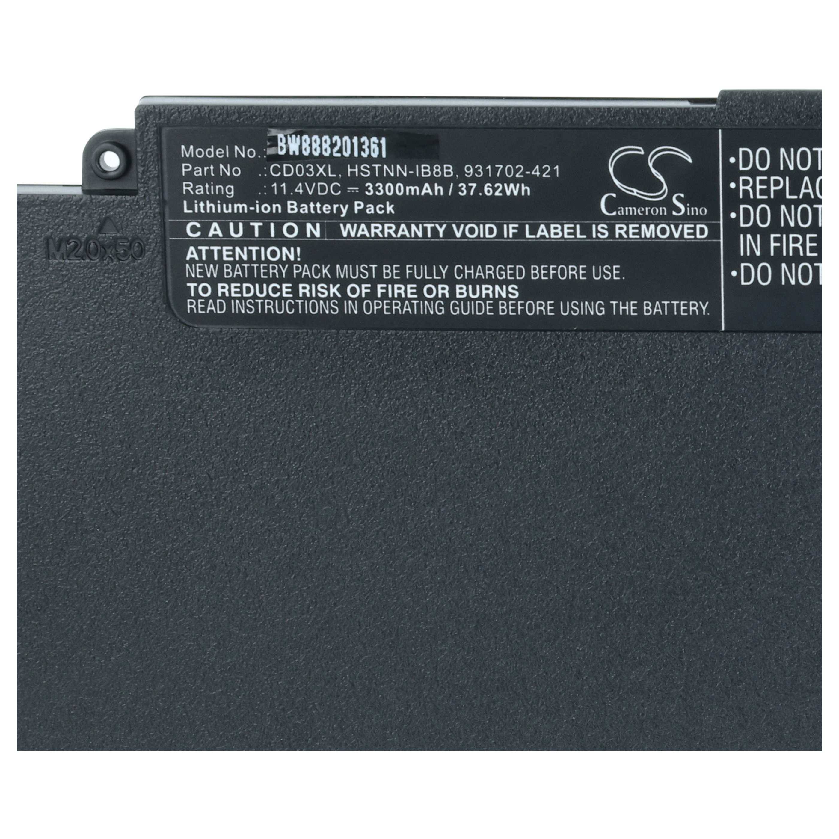 vhbw Akku Ersatz für HP HSTNN-UB7K | für Notebook (3300 mAh, 11,4 V, Li-Ion)
