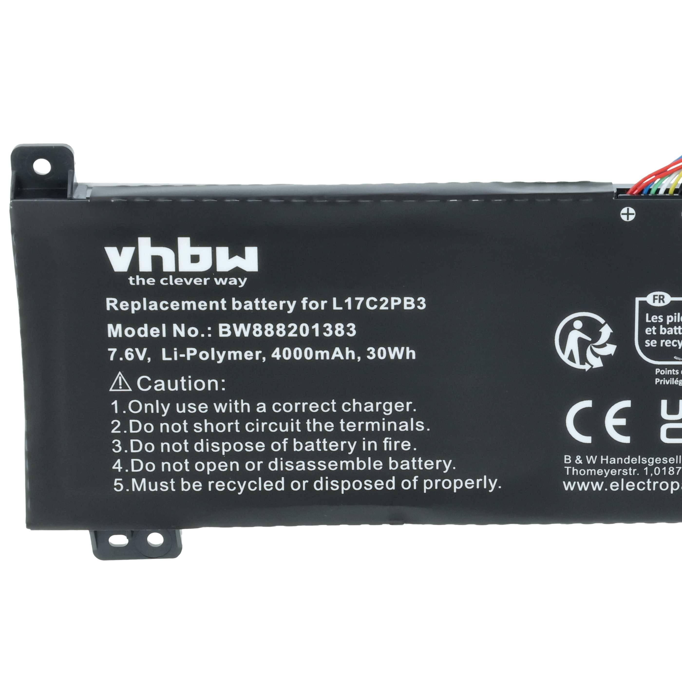 vhbw Akku kompatibel mit Lenovo V130-15IKB(81HN00F5GE), V130-15IKB(81HN00F6GE) Notebook (4000 mAh, 7,6 V, Li-Polymer)