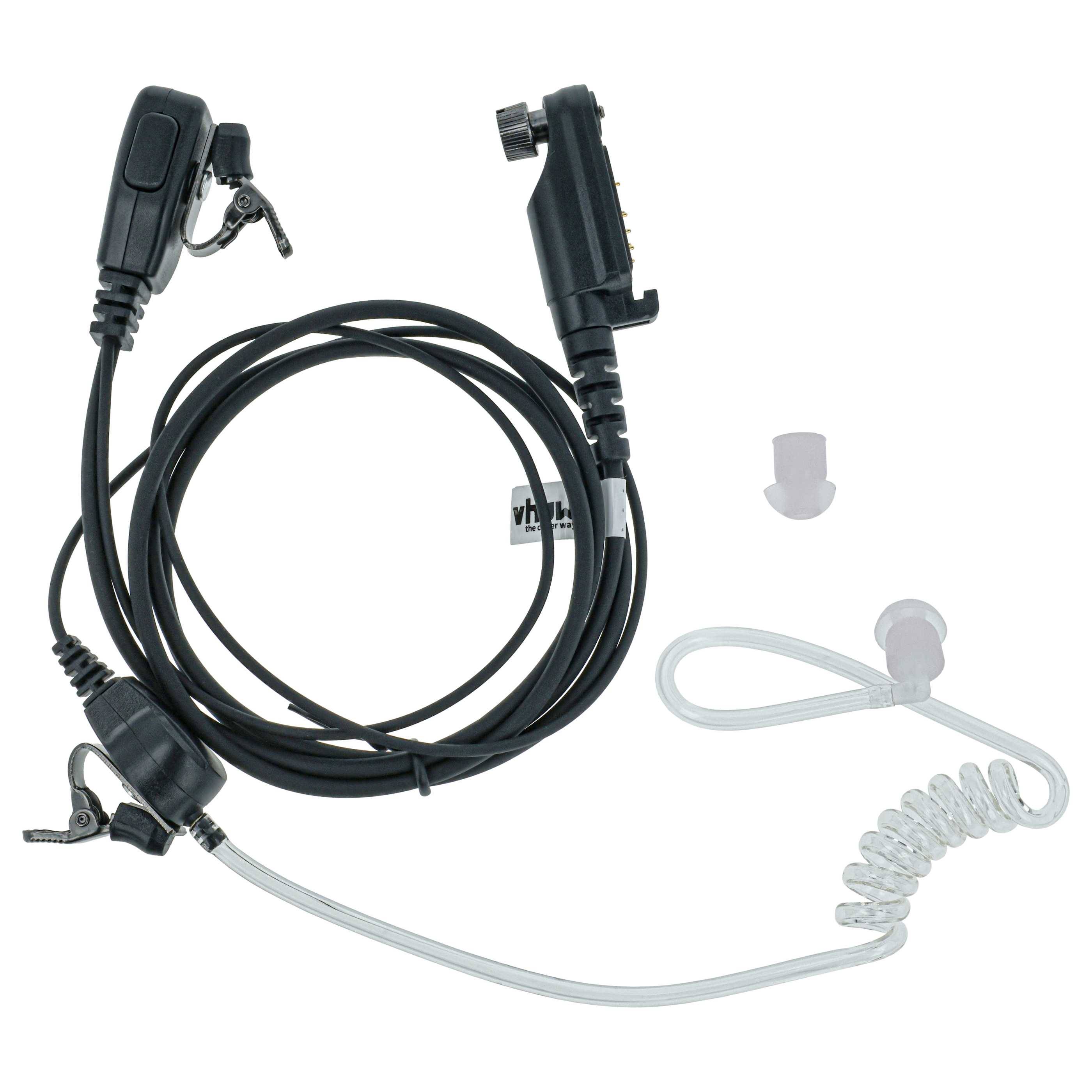 Ohrhörer mit transparentem Schallschlauch, Push-to-Talk-Mikrofon und Verbindungskabel. Geeignet für diskrete Kommunikationsgeräte.