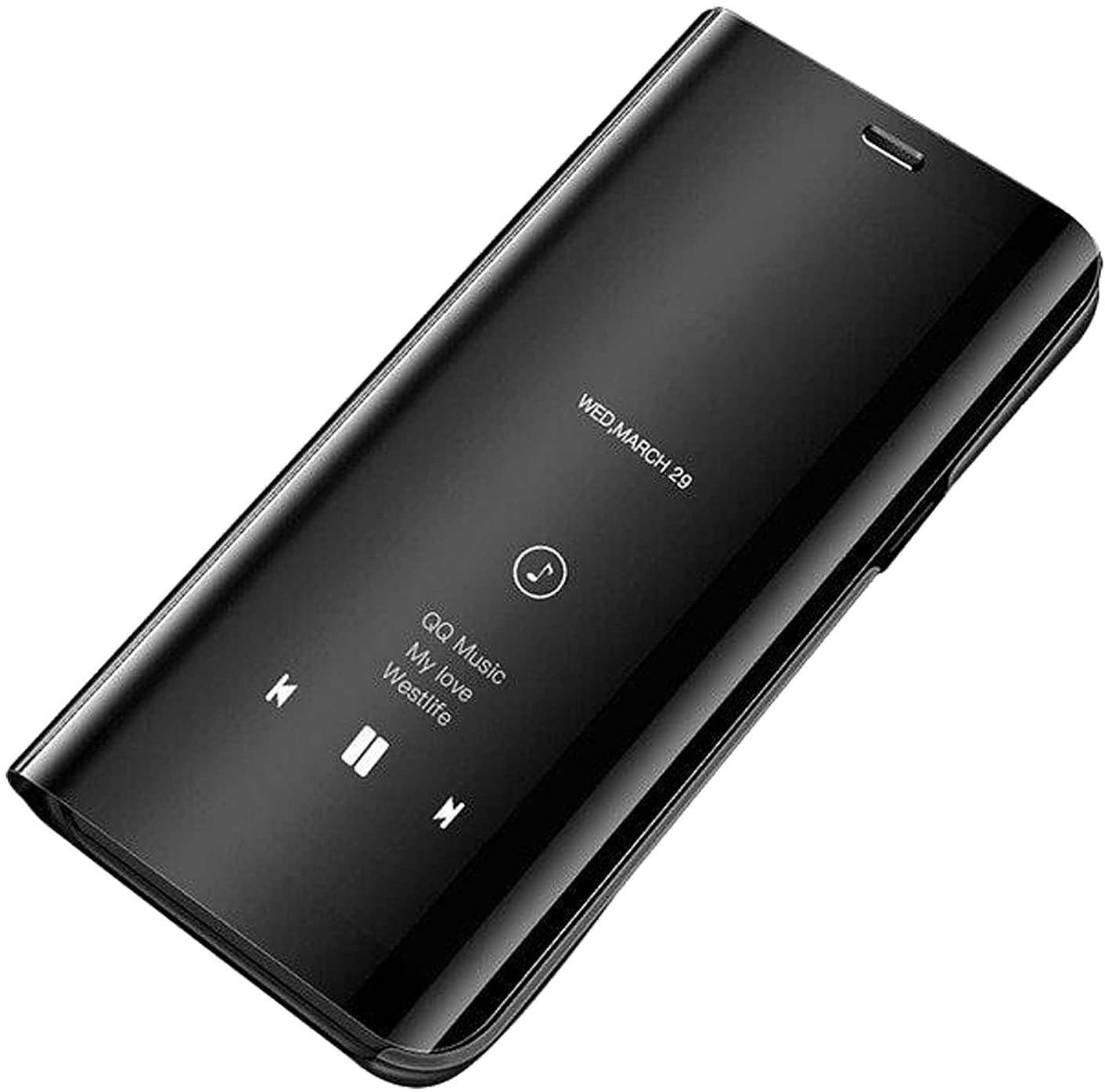 Smart View Spiegel Mirror Smart Cover Schale Etui kompatibel mit Samsung Galaxy M21 (M215F) Schutzhülle Tasche Case Schutz Clear Schwarz