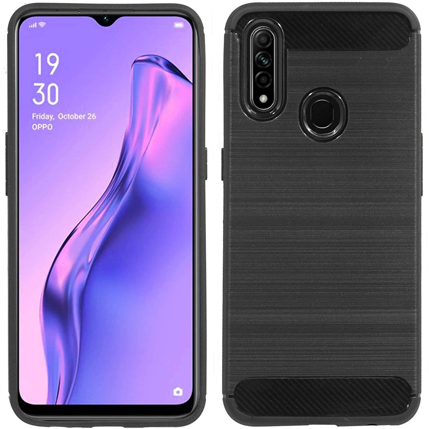 Silikon Hülle Bumper Carbon kompatibel mit Oppo A31 Case TPU Soft Handyhülle Cover Schutzhülle Schwarz