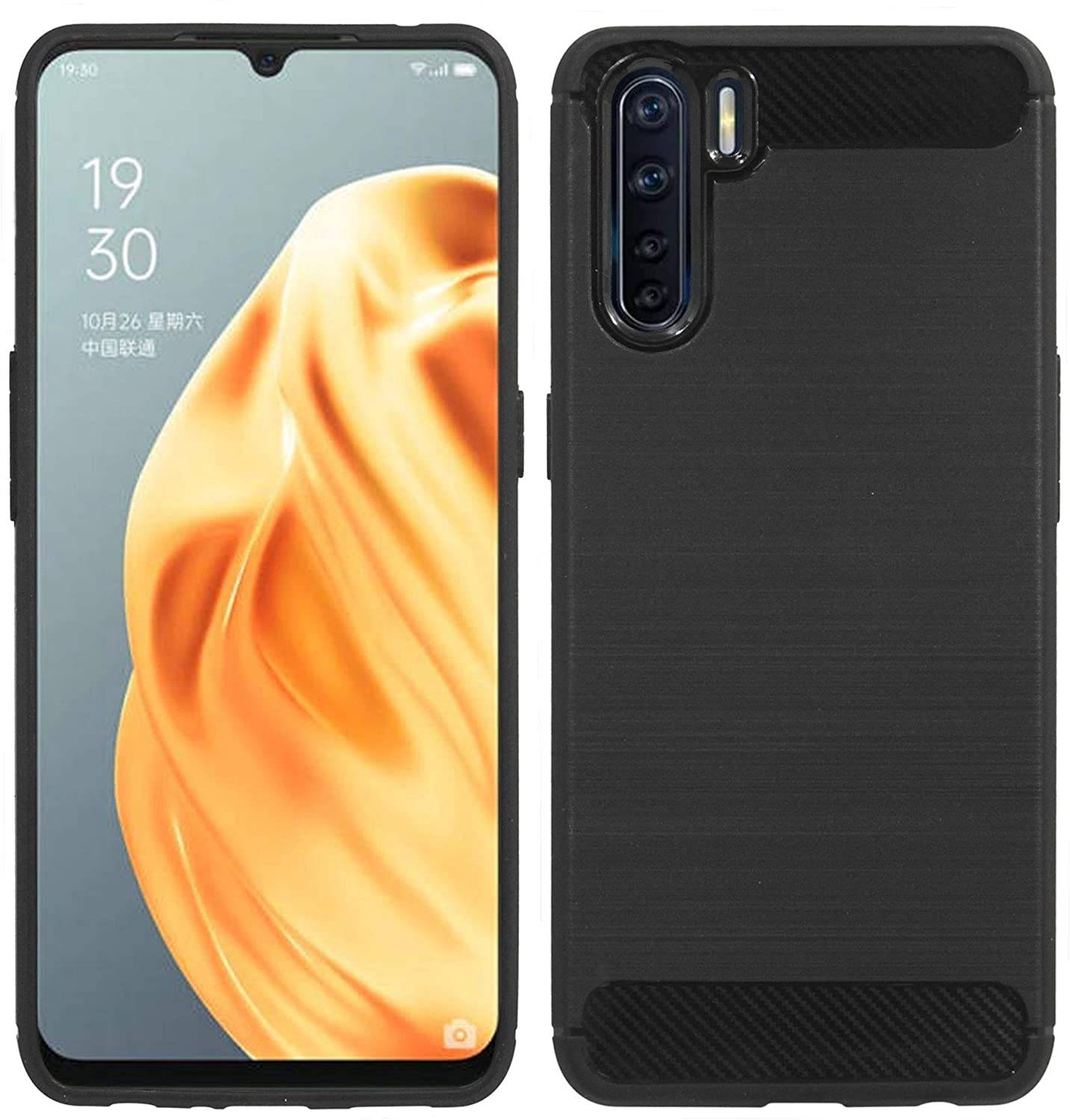 Silikon Hülle Bumper Carbon kompatibel mit Oppo A91 Case TPU Soft Handyhülle Cover Schutzhülle Schwarz