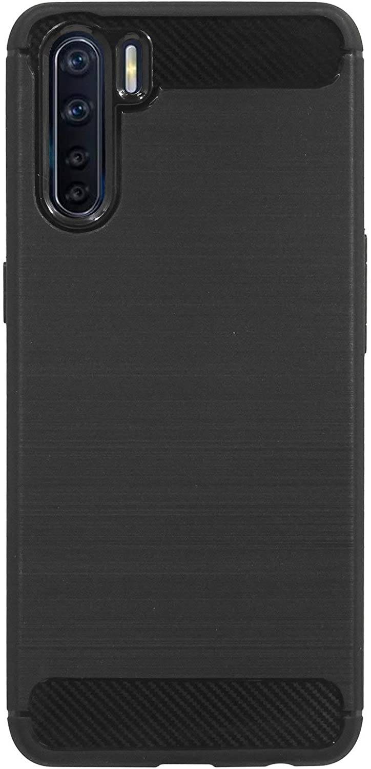 Silikon Hülle Bumper Carbon kompatibel mit Oppo A91 Case TPU Soft Handyhülle Cover Schutzhülle Schwarz