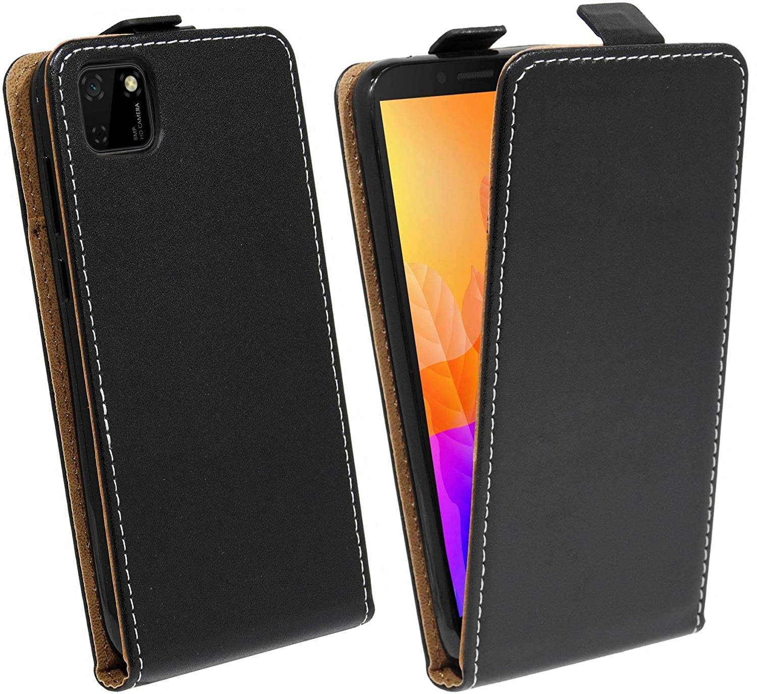 cofi1453® Flip Case kompatibel mit HUAWEI Y5P Handy Tasche vertikal aufklappbar Schutzhülle Klapp Hülle Schwarz