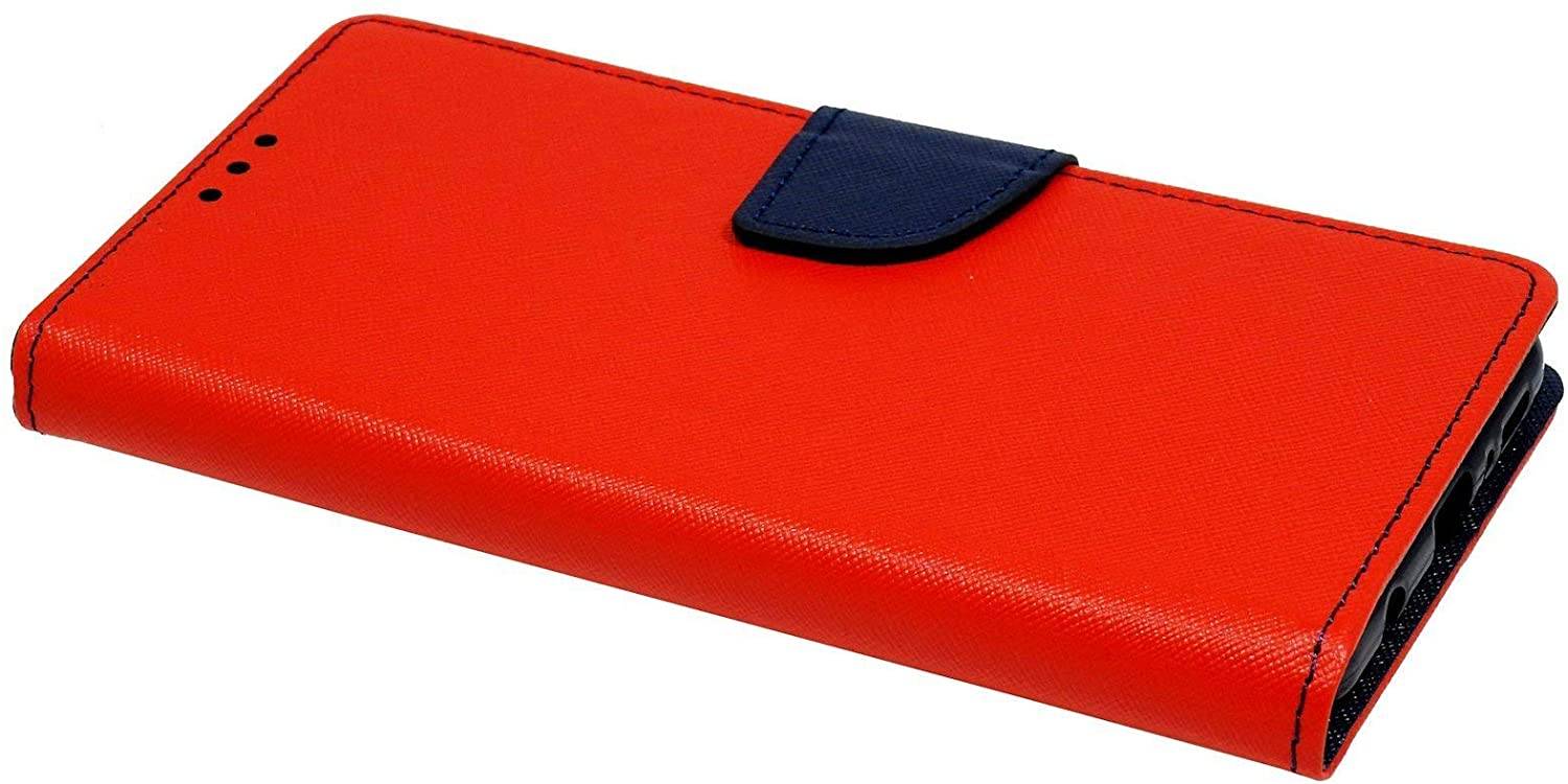 Buch Tasche "Fancy" kompatibel mit SAMSUNG GALAXY A21s (A217F) Handy Hülle Etui Brieftasche Schutzhülle mit Standfunktion, Kartenfach Rot-Blau