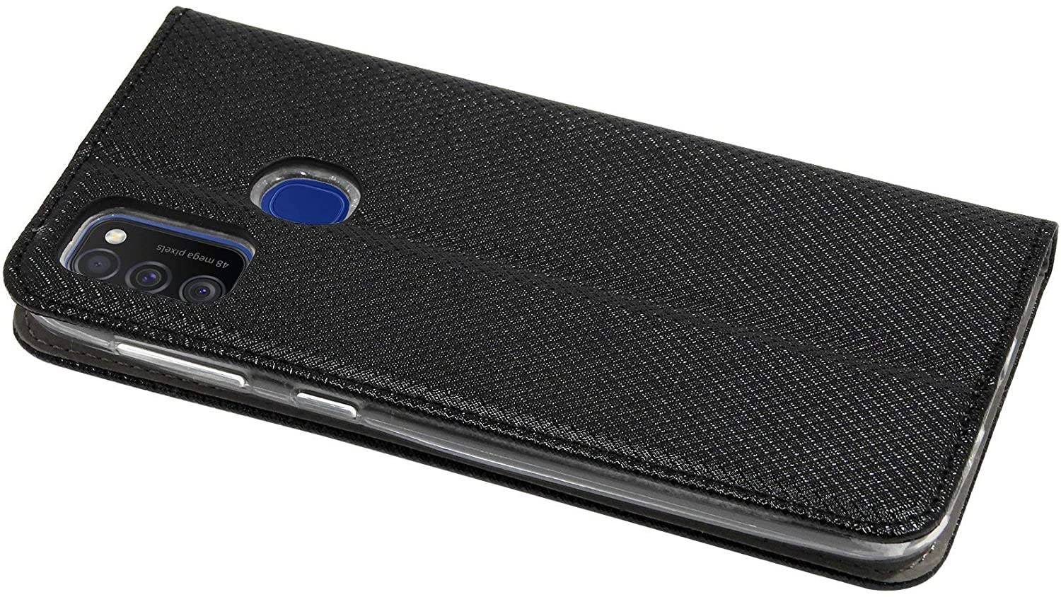Buch Tasche "Smart" kompatibel mit SAMSUNG GALAXY M21 ( M215F ) Handy Hülle Etui Brieftasche Schutzhülle mit Standfunktion, Kartenfach Schwarz