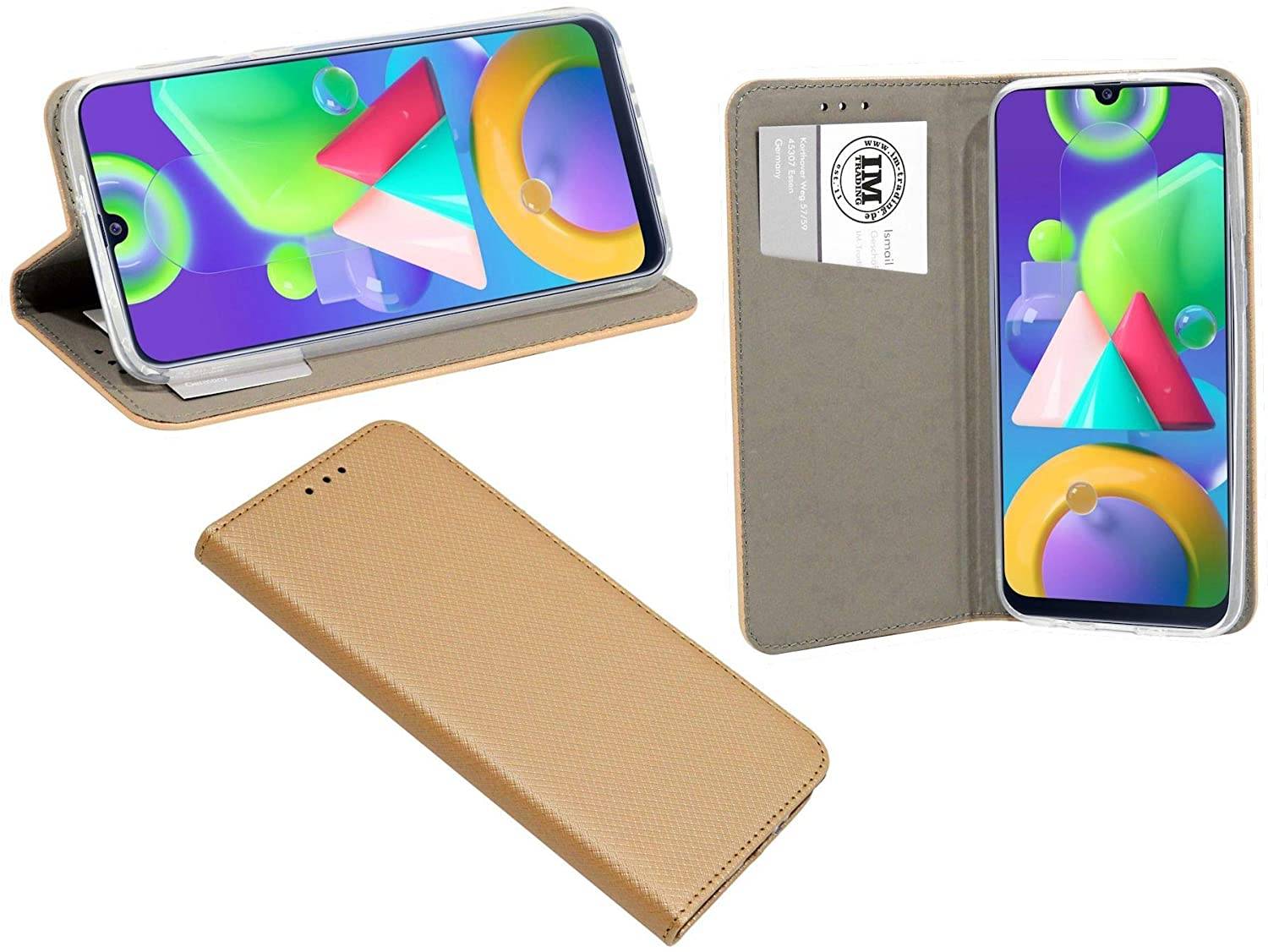 Buch Tasche "Smart" kompatibel mit SAMSUNG GALAXY M30S ( M307F ) Handy Hülle Etui Brieftasche Schutzhülle mit Standfunktion, Kartenfach Gold