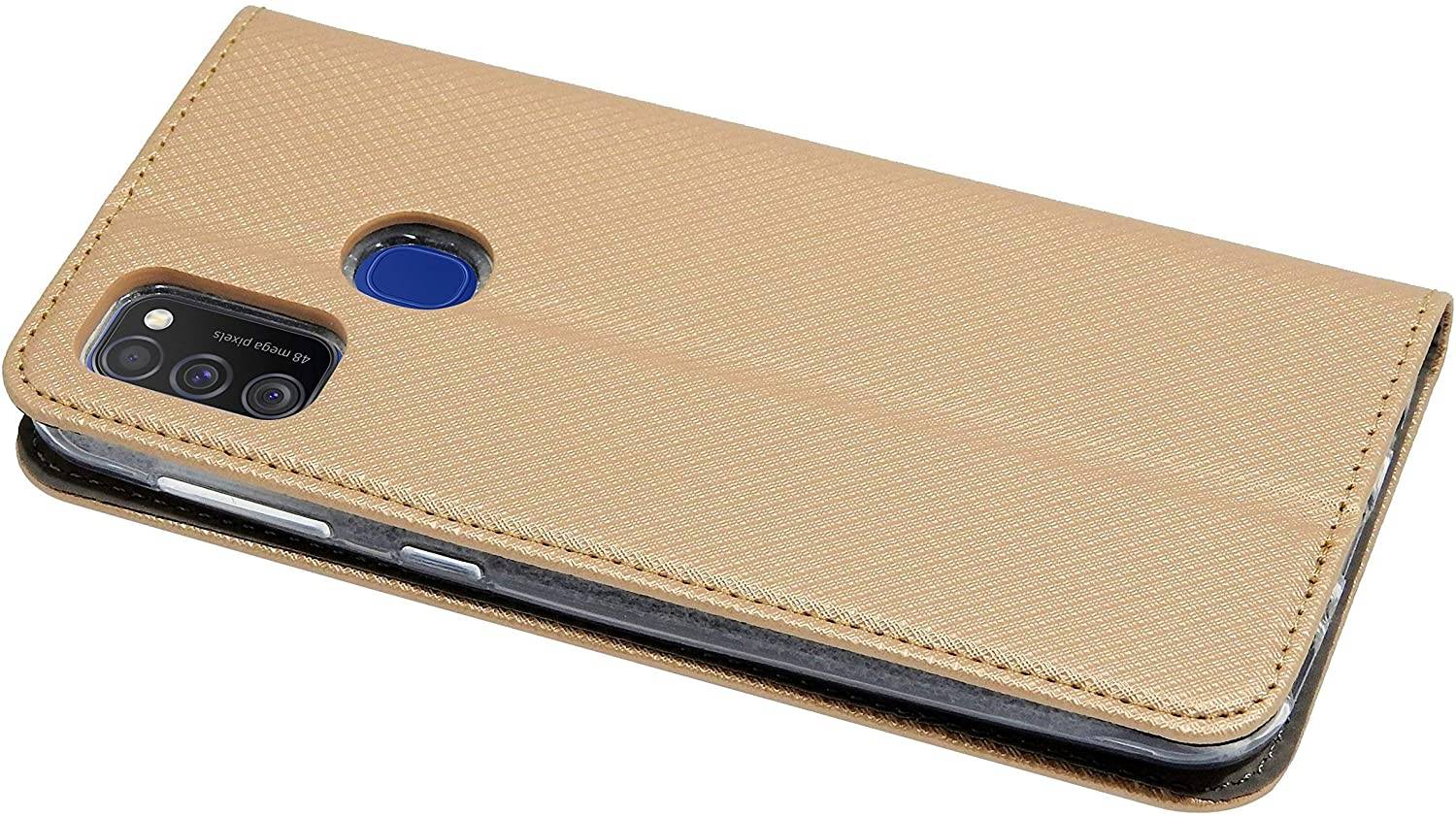 Buch Tasche "Smart" kompatibel mit SAMSUNG GALAXY M30S ( M307F ) Handy Hülle Etui Brieftasche Schutzhülle mit Standfunktion, Kartenfach Gold