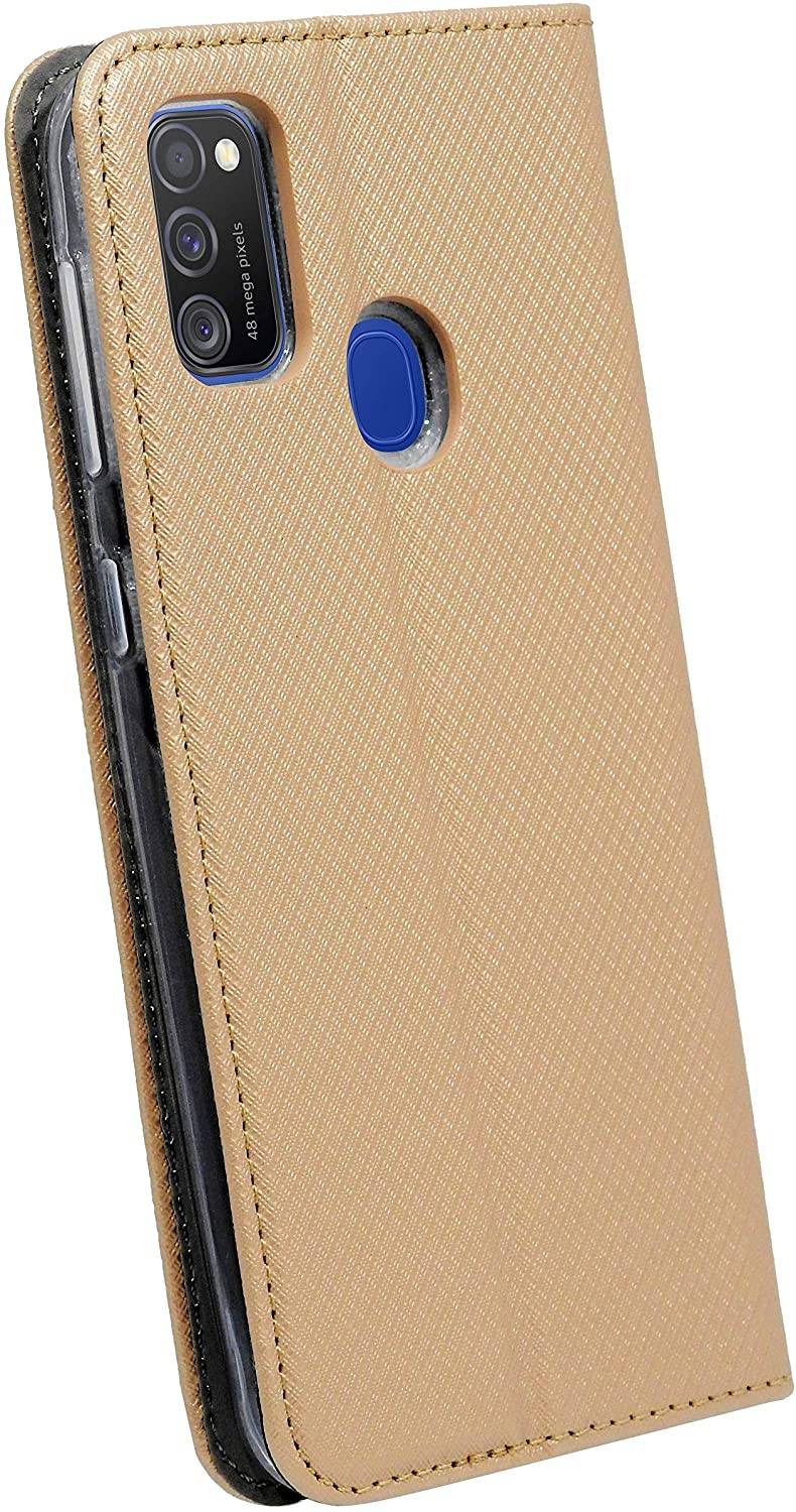 Buch Tasche "Smart" kompatibel mit SAMSUNG GALAXY M30S ( M307F ) Handy Hülle Etui Brieftasche Schutzhülle mit Standfunktion, Kartenfach Gold