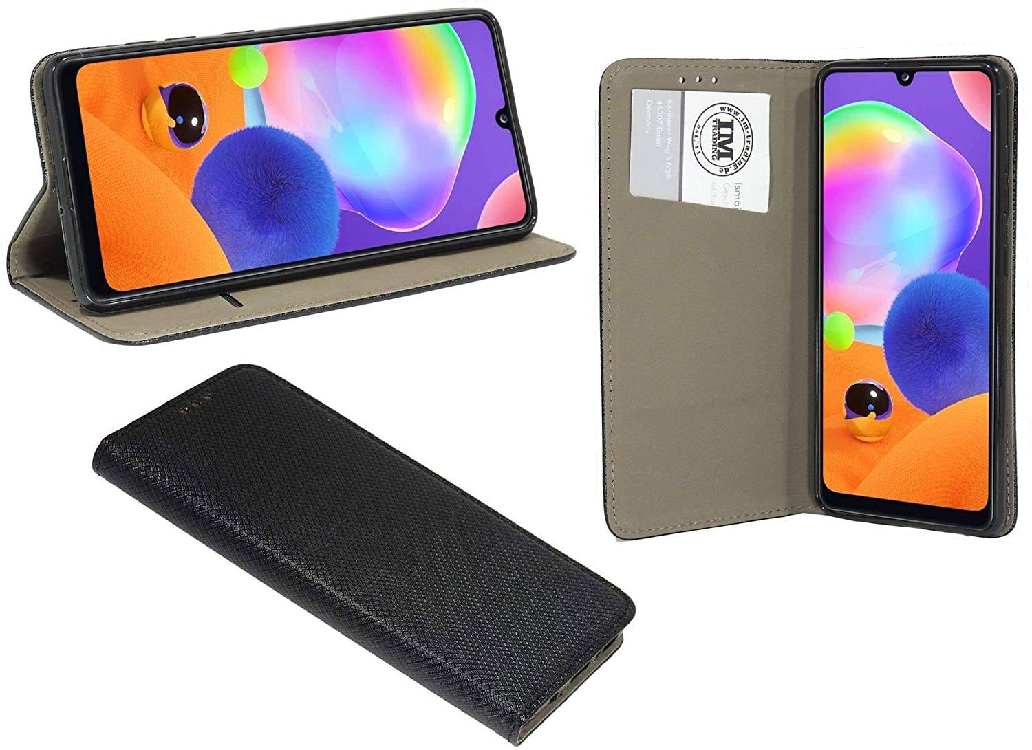 Buch Tasche "Smart" kompatibel mit SAMSUNG GALAXY A31 ( A315F ) Handy Hülle Etui Brieftasche Schutzhülle mit Standfunktion, Kartenfach Schwarz