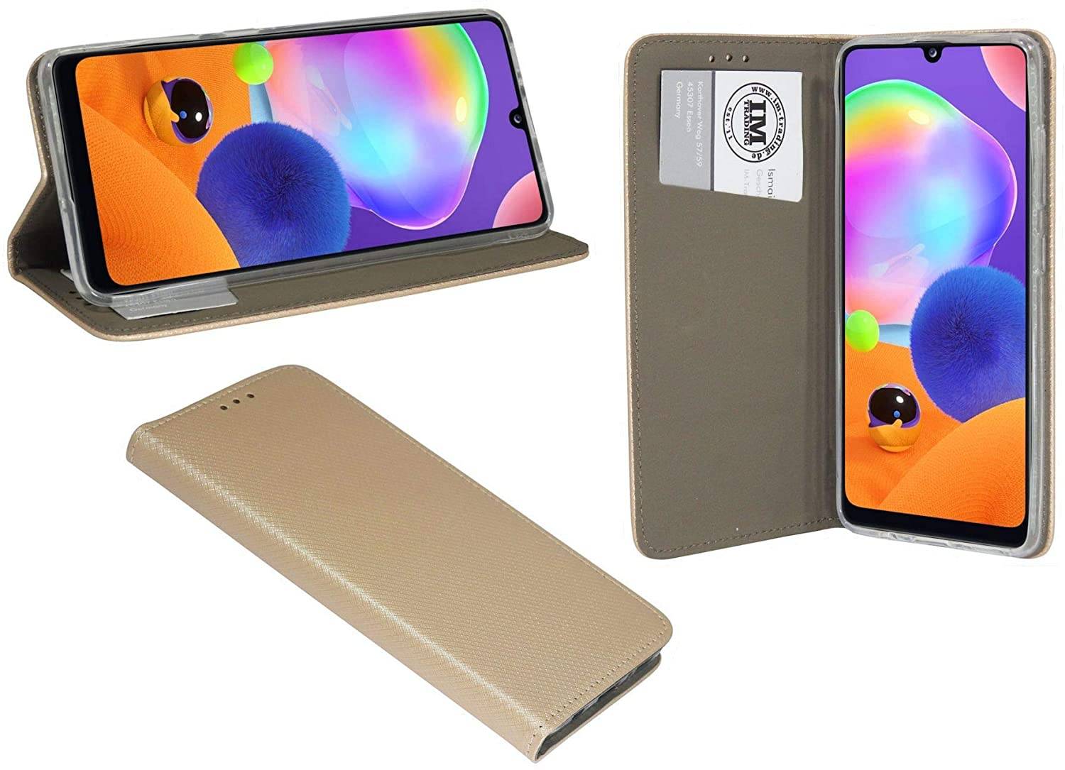 Buch Tasche "Smart" kompatibel mit SAMSUNG GALAXY A31 ( A315F ) Handy Hülle Etui Brieftasche Schutzhülle mit Standfunktion, Kartenfach Gold