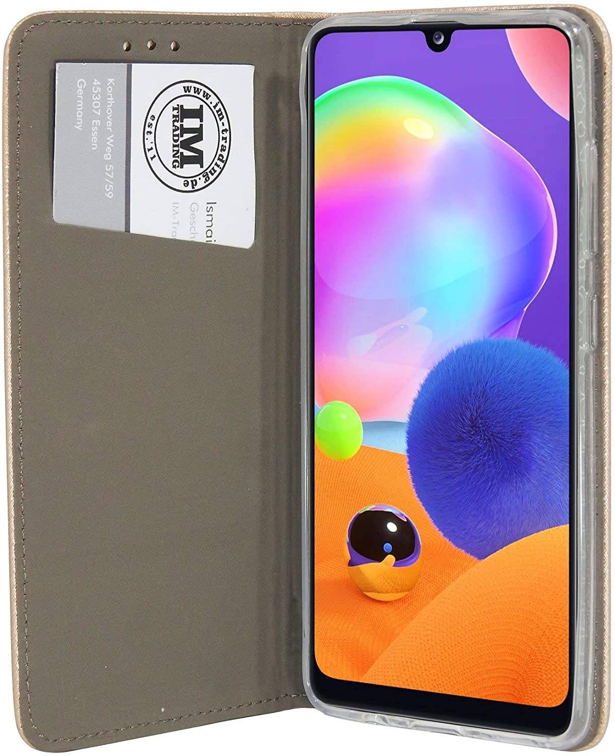 Buch Tasche "Smart" kompatibel mit SAMSUNG GALAXY A31 ( A315F ) Handy Hülle Etui Brieftasche Schutzhülle mit Standfunktion, Kartenfach Gold