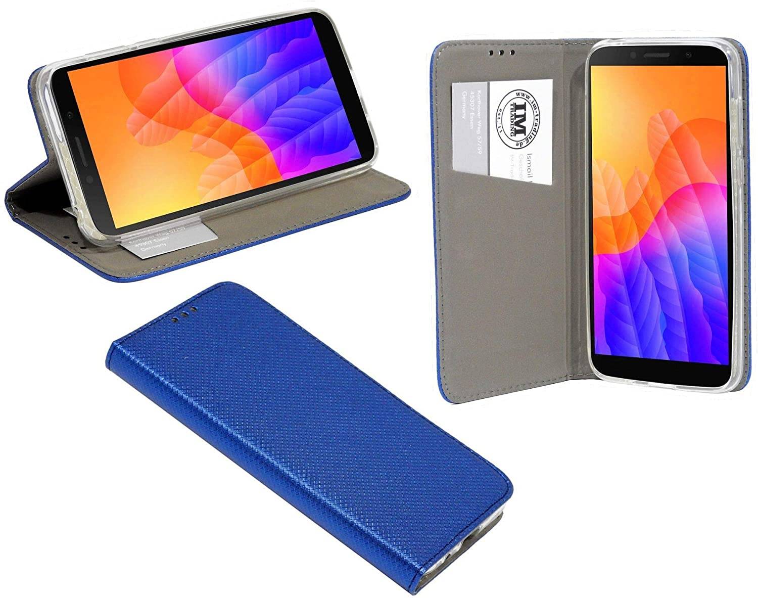 Buch Tasche "Smart" kompatibel mit HUAWEI Y5P Handy Hülle Etui Brieftasche Schutzhülle mit Standfunktion, Kartenfach Blau