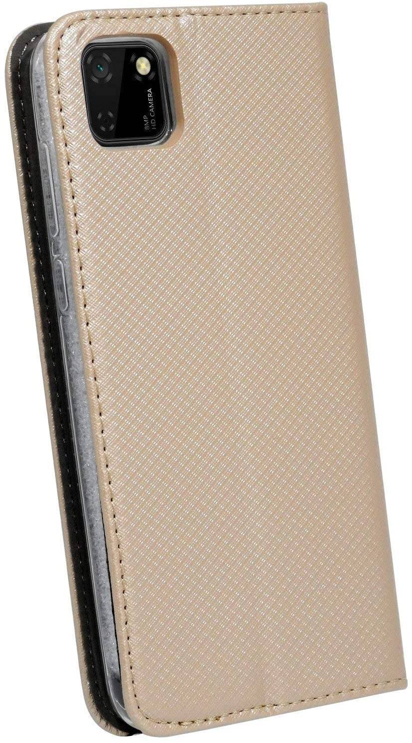Buch Tasche "Smart" kompatibel mit HUAWEI Y5P Handy Hülle Etui Brieftasche Schutzhülle mit Standfunktion, Kartenfach Gold