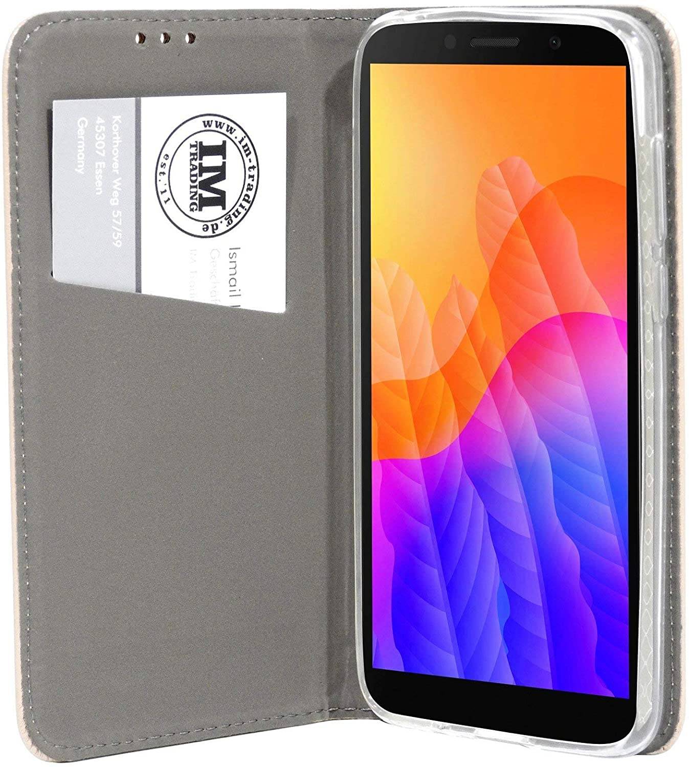 Buch Tasche "Smart" kompatibel mit HUAWEI Y5P Handy Hülle Etui Brieftasche Schutzhülle mit Standfunktion, Kartenfach Gold