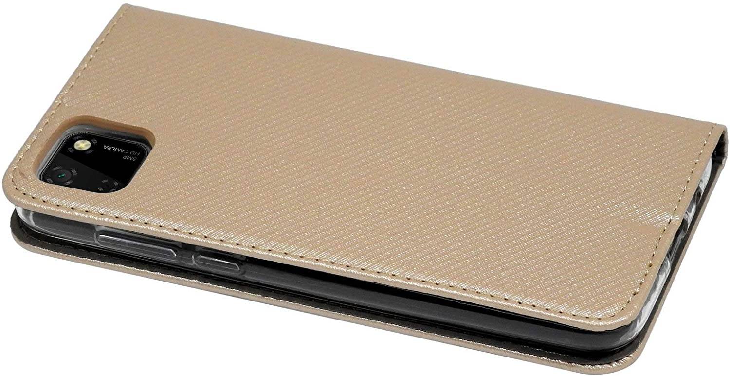 Buch Tasche "Smart" kompatibel mit HUAWEI Y5P Handy Hülle Etui Brieftasche Schutzhülle mit Standfunktion, Kartenfach Gold
