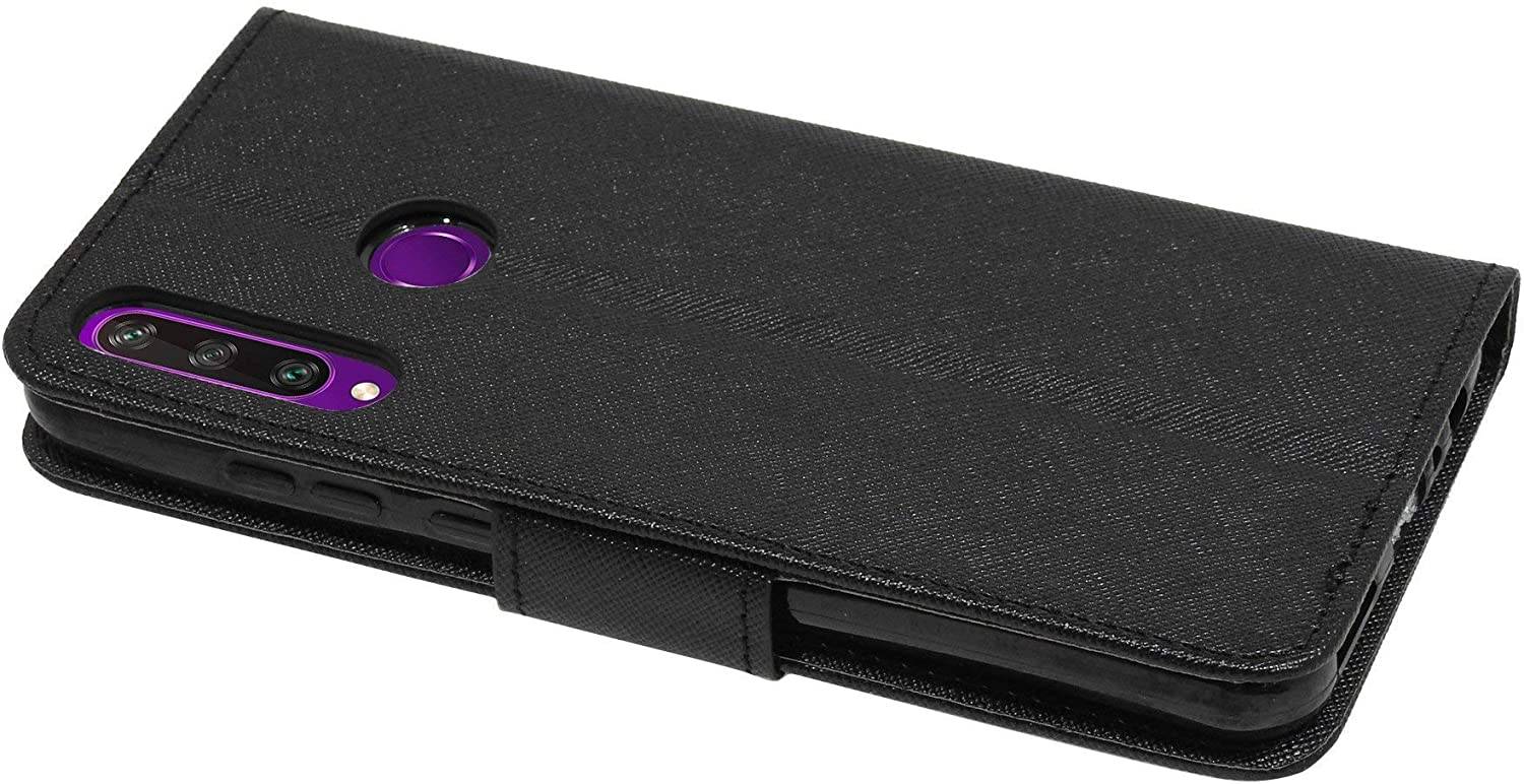 cofi1453® Buch Tasche "Fancy" kompatibel mit Huawei Y6P Handy Hülle Etui Brieftasche Schutzhülle mit Standfunktion, Kartenfach Schwarz