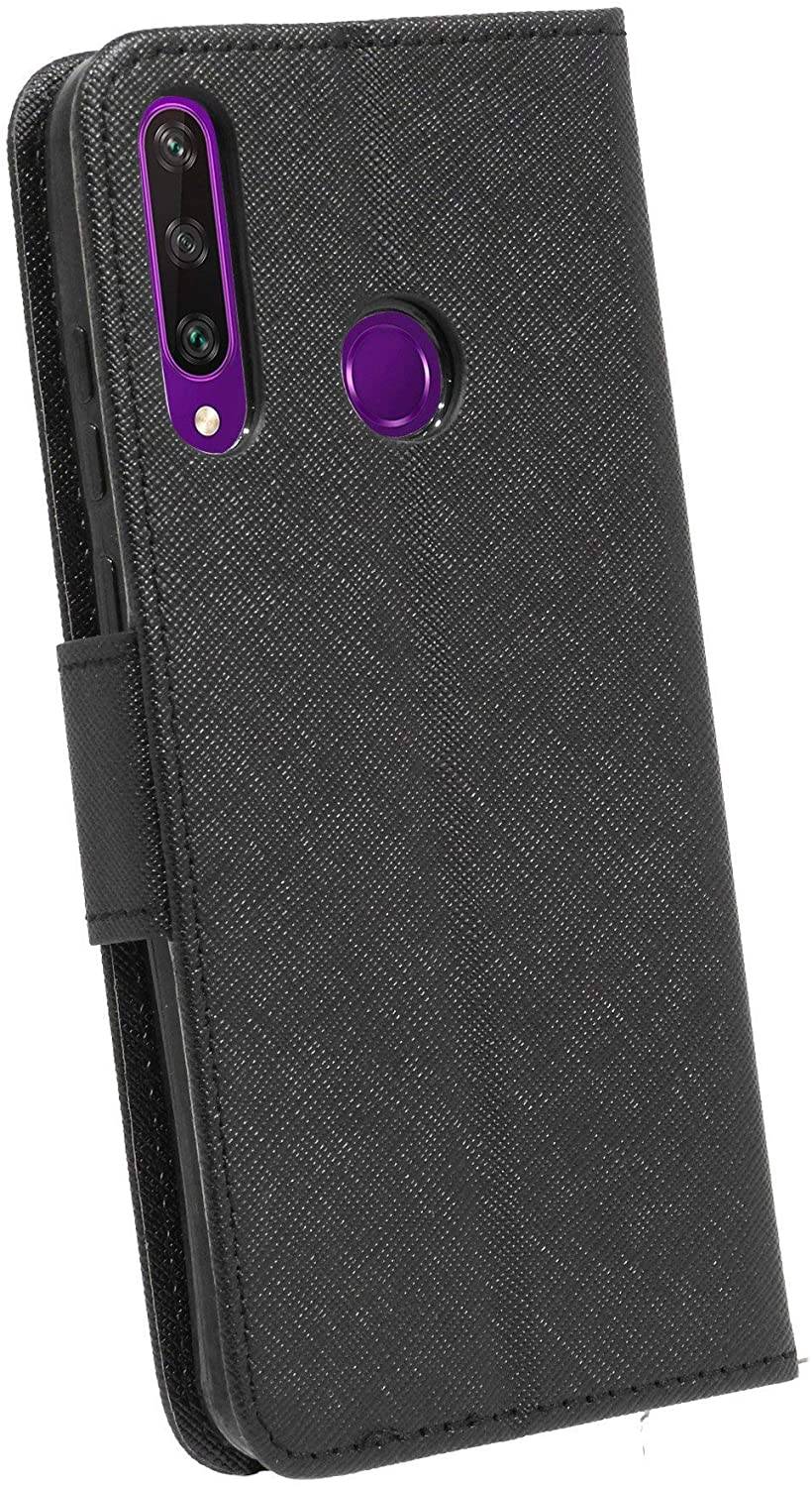 cofi1453® Buch Tasche "Fancy" kompatibel mit Huawei Y6P Handy Hülle Etui Brieftasche Schutzhülle mit Standfunktion, Kartenfach Schwarz