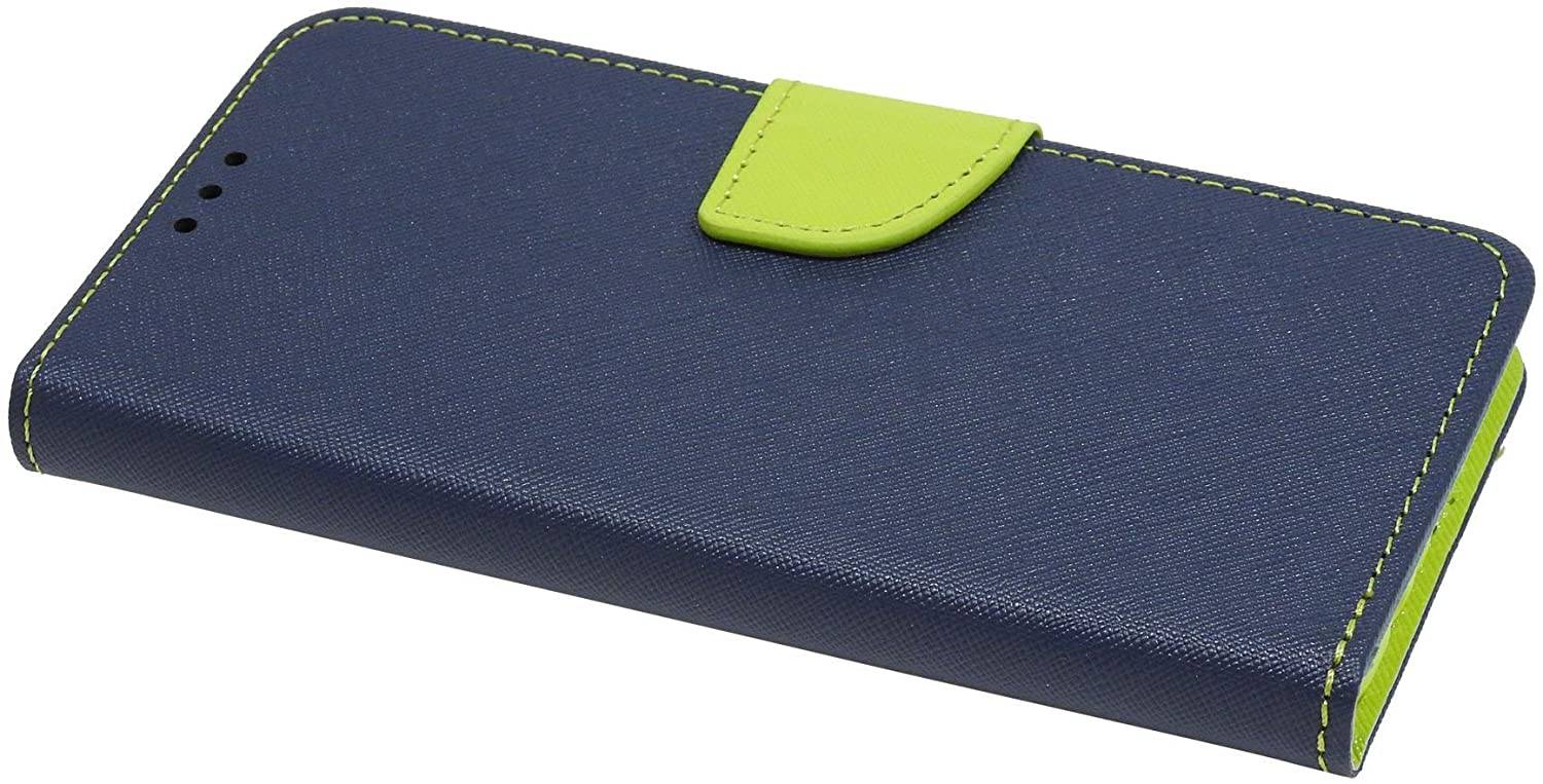 Buch Tasche "Fancy" kompatibel mit Huawei Y6P Handy Hülle Etui Brieftasche Schutzhülle mit Standfunktion, Kartenfach Blau-Grün