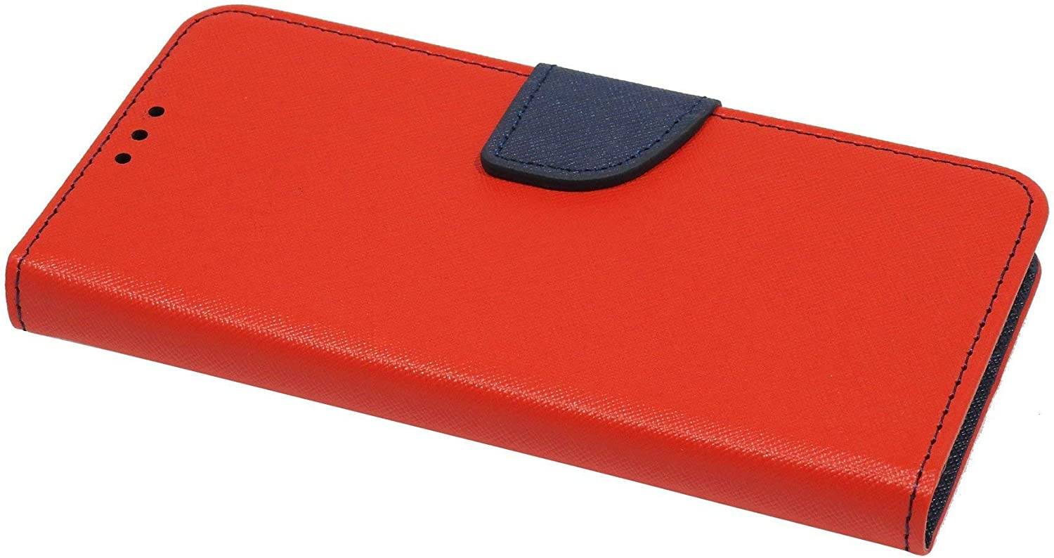 Buch Tasche "Fancy" kompatibel mit Huawei Y6P Handy Hülle Etui Brieftasche Schutzhülle mit Standfunktion, Kartenfach Rot-Blau
