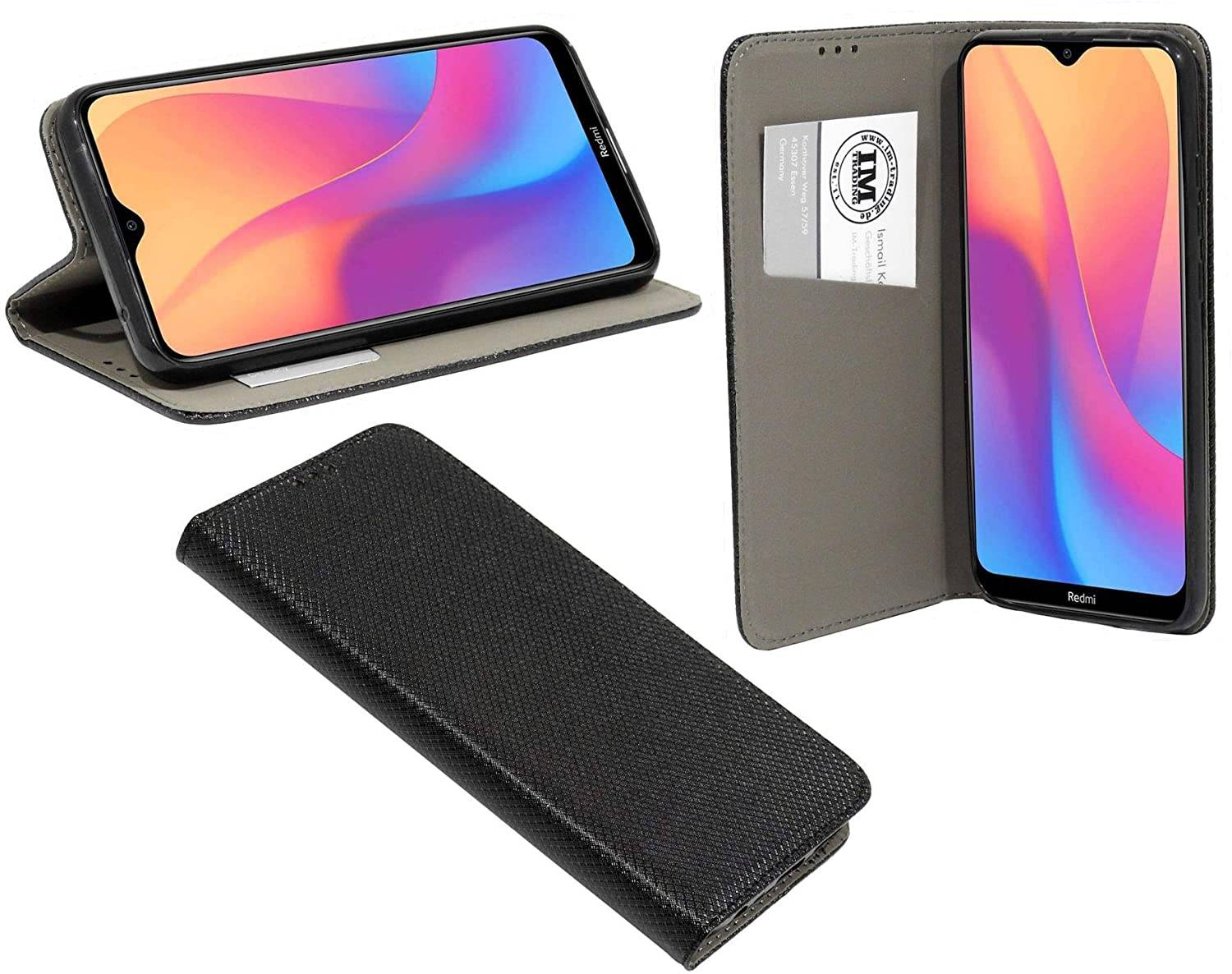 Buch Tasche "Smart" kompatibel mit XIAOMI REDMI 8A Handy Hülle Etui Brieftasche Schutzhülle mit Standfunktion, Kartenfach Schwarz