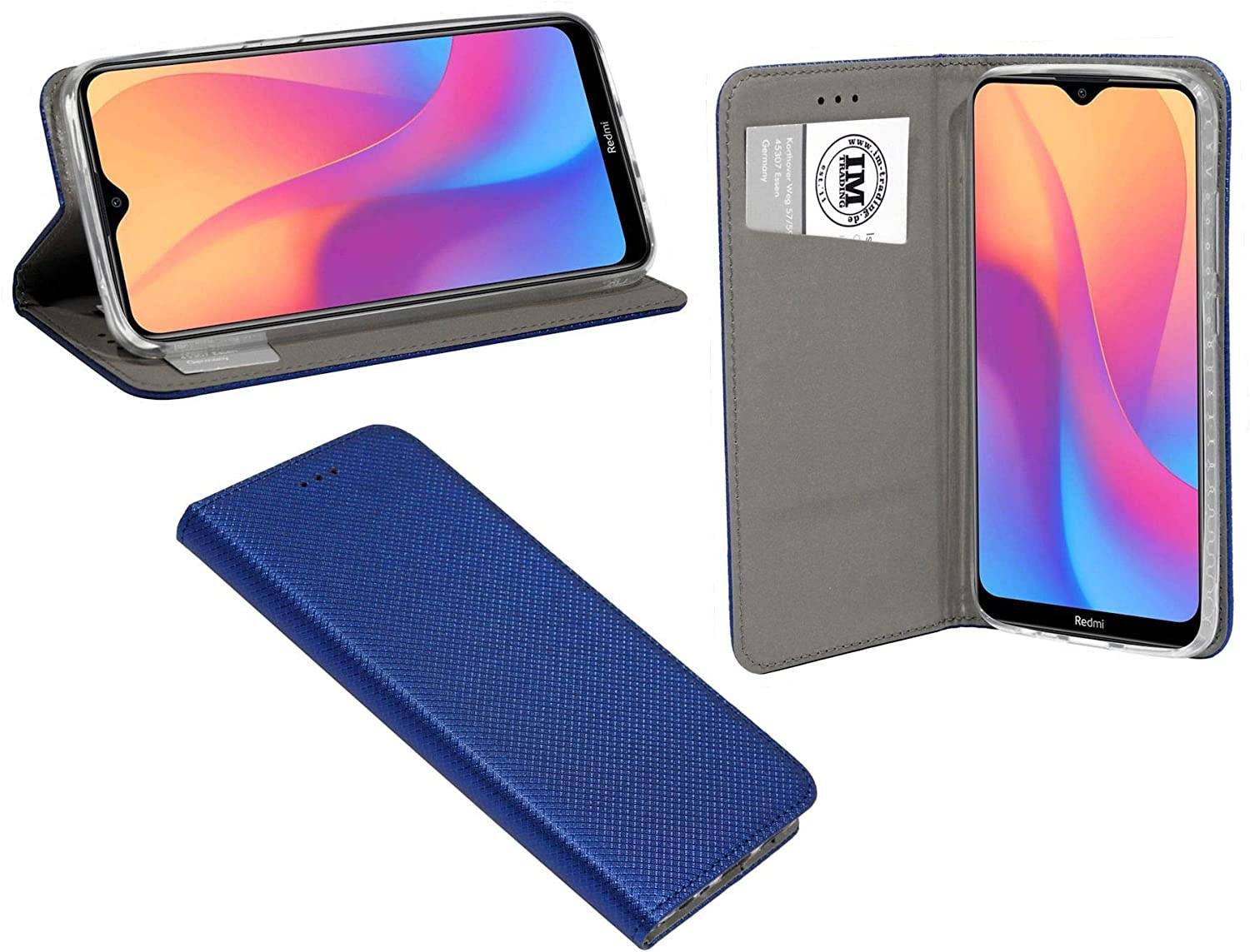 Buch Tasche "Smart" kompatibel mit XIAOMI REDMI 8A Handy Hülle Etui Brieftasche Schutzhülle mit Standfunktion, Kartenfach Blau