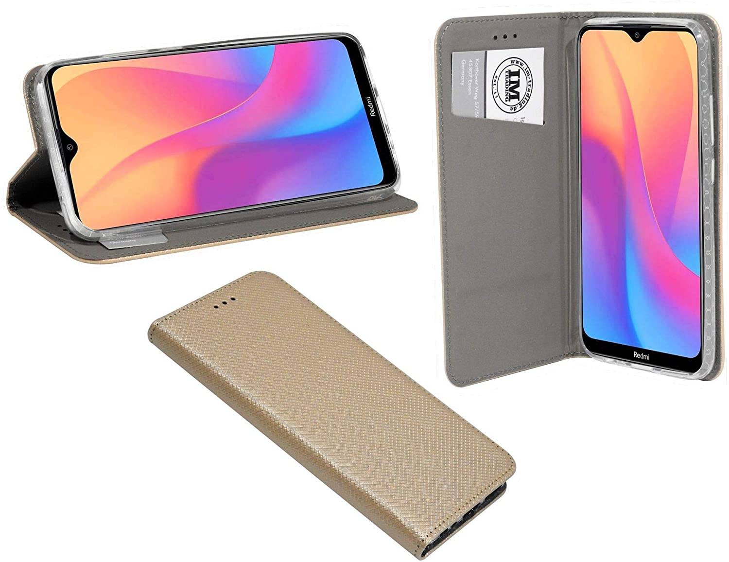 Buch Tasche "Smart" kompatibel mit XIAOMI REDMI 8A Handy Hülle Etui Brieftasche Schutzhülle mit Standfunktion, Kartenfach Gold