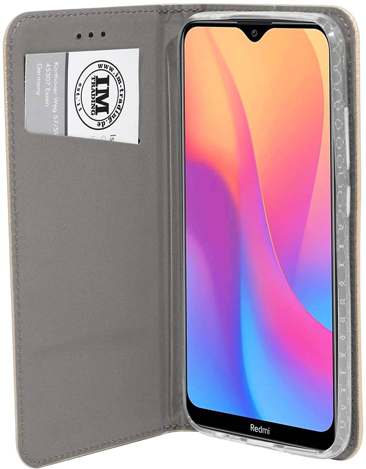 Buch Tasche "Smart" kompatibel mit XIAOMI REDMI 8A Handy Hülle Etui Brieftasche Schutzhülle mit Standfunktion, Kartenfach Gold