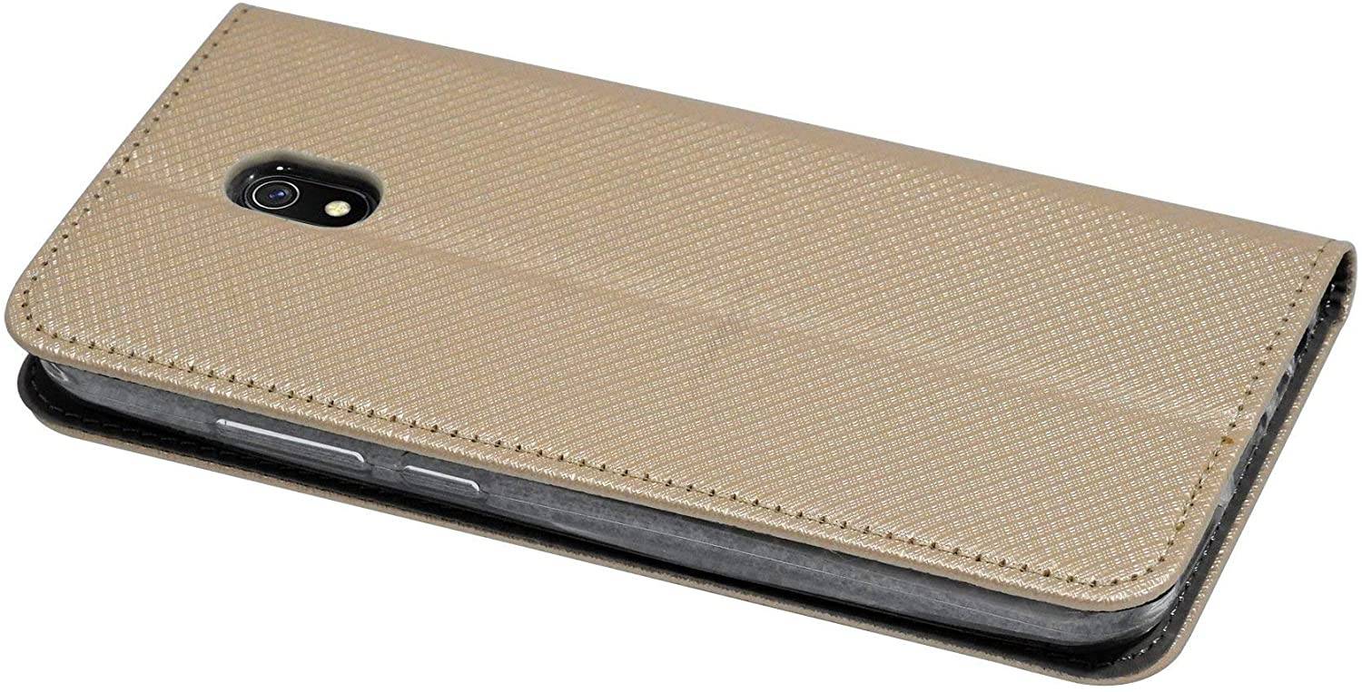 Buch Tasche "Smart" kompatibel mit XIAOMI REDMI 8A Handy Hülle Etui Brieftasche Schutzhülle mit Standfunktion, Kartenfach Gold