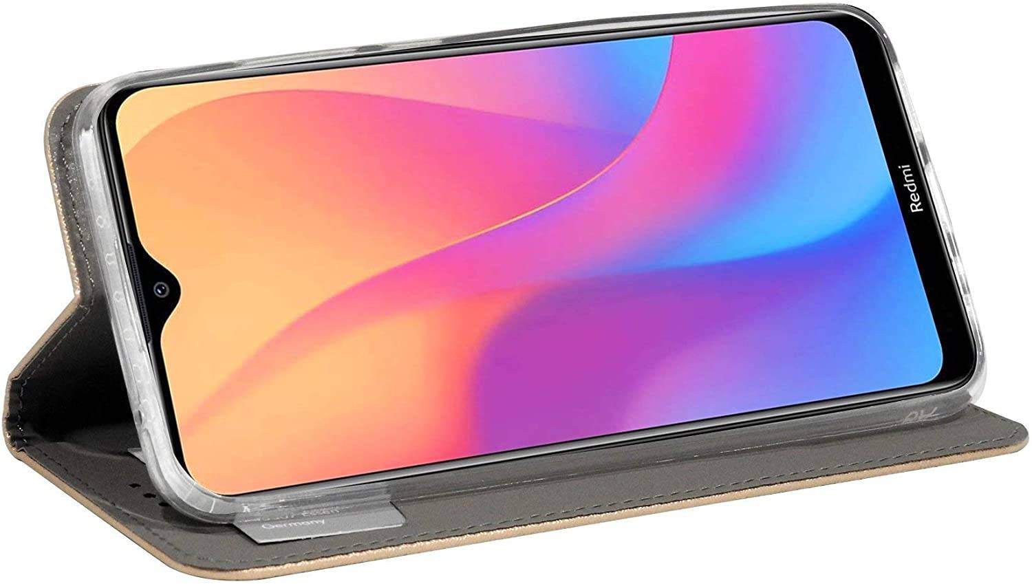 Buch Tasche "Smart" kompatibel mit XIAOMI REDMI 8A Handy Hülle Etui Brieftasche Schutzhülle mit Standfunktion, Kartenfach Gold
