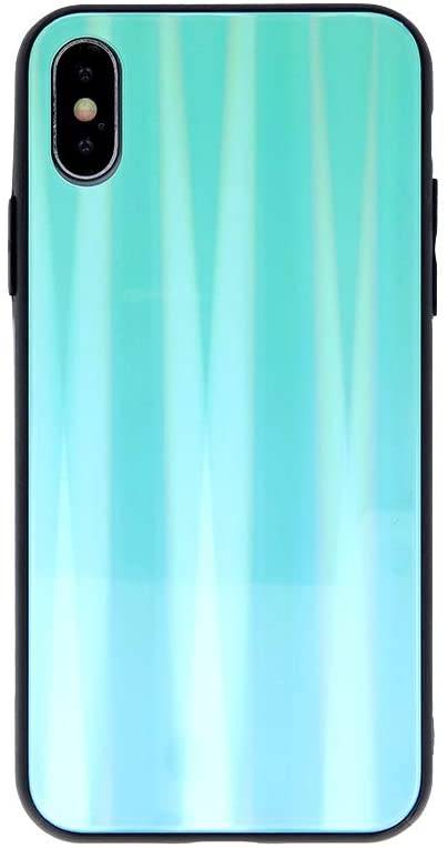 Aurora Glas Etui Silikon Hülle kompatibel mit Huawei P40 Lite E Hart Case TPU Handy Cover Schutz in Minze-Neo