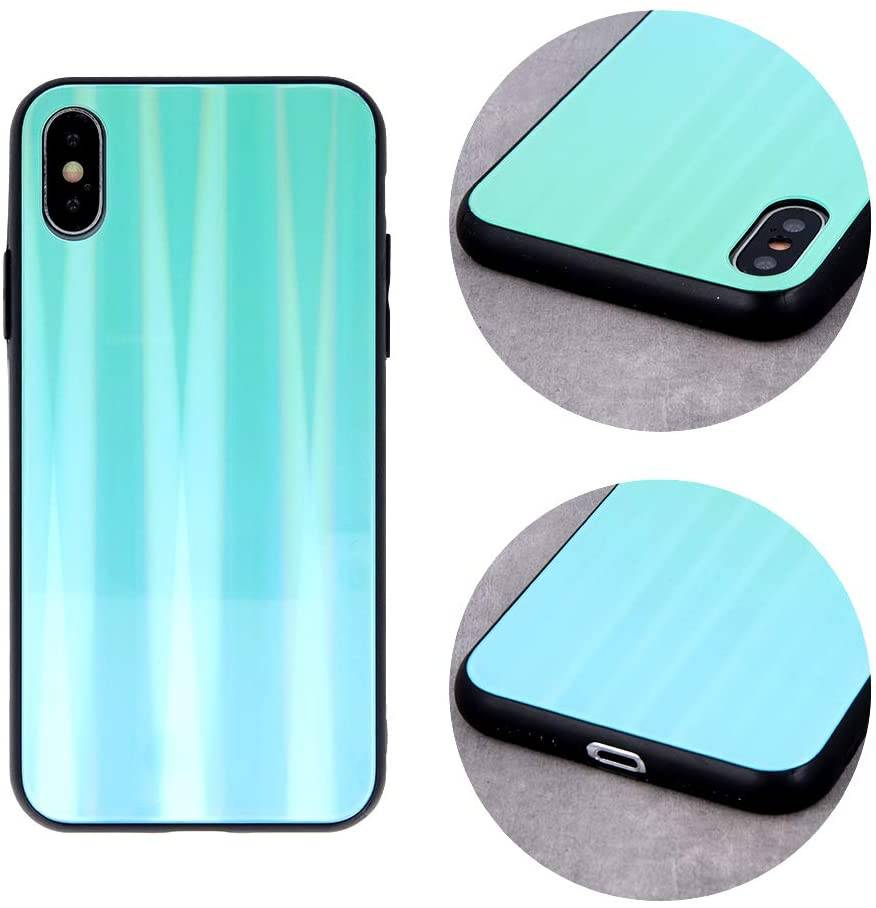 Aurora Glas Etui Silikon Hülle kompatibel mit Huawei P40 Lite E Hart Case TPU Handy Cover Schutz in Minze-Neo