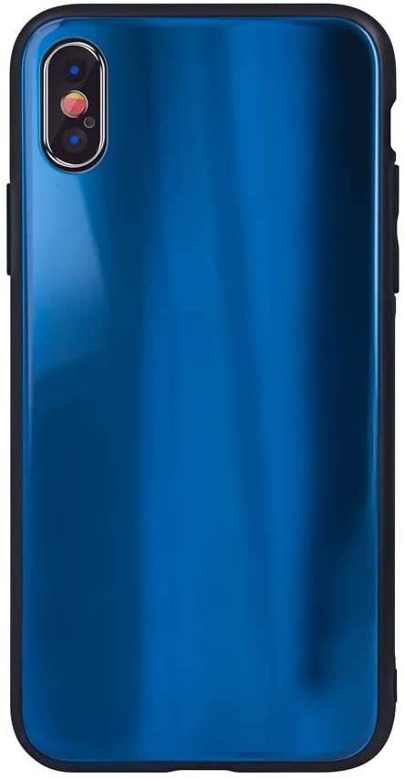 Aurora Glas Etui Silikon Hülle kompatibel mit Huawei P40 Pro Hart Case TPU Handy Cover Schutz in Dunkel-Blau