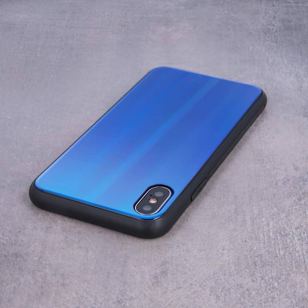 Aurora Glas Etui Silikon Hülle kompatibel mit Huawei P40 Pro Hart Case TPU Handy Cover Schutz in Dunkel-Blau