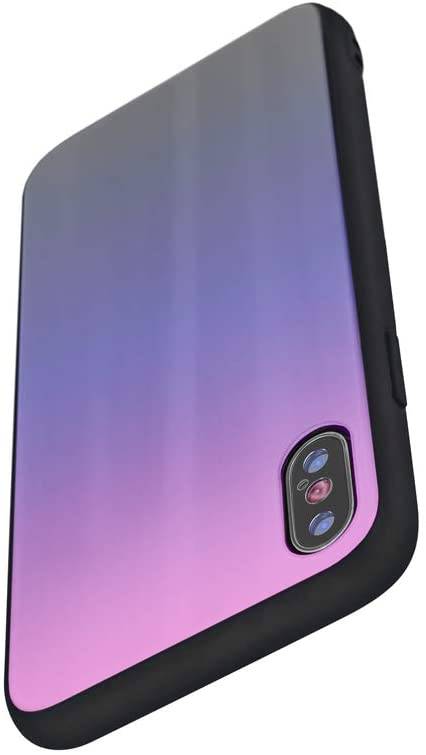 Aurora Glas Etui Silikon Hülle kompatibel mit Huawei P40 Lite Hart Case TPU Handy Cover Schutz in Pink-Schwarz