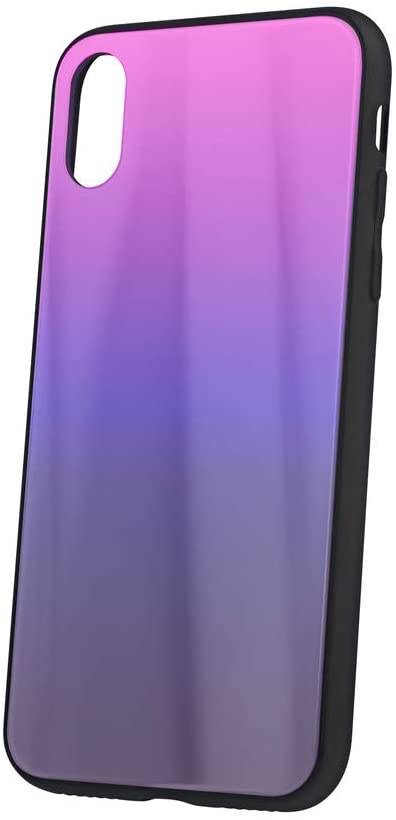Aurora Glas Etui Silikon Hülle kompatibel mit Huawei P40 Lite Hart Case TPU Handy Cover Schutz in Pink-Schwarz