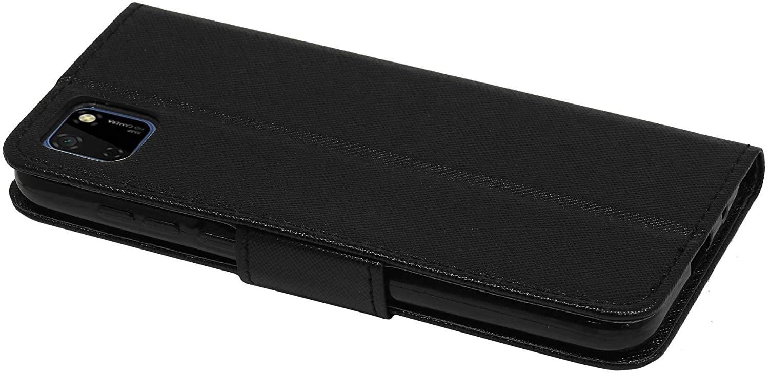 Buch Tasche "Fancy" kompatibel mit Huawei Y5P Handy Hülle Etui Brieftasche Schutzhülle mit Standfunktion, Kartenfach Schwarz