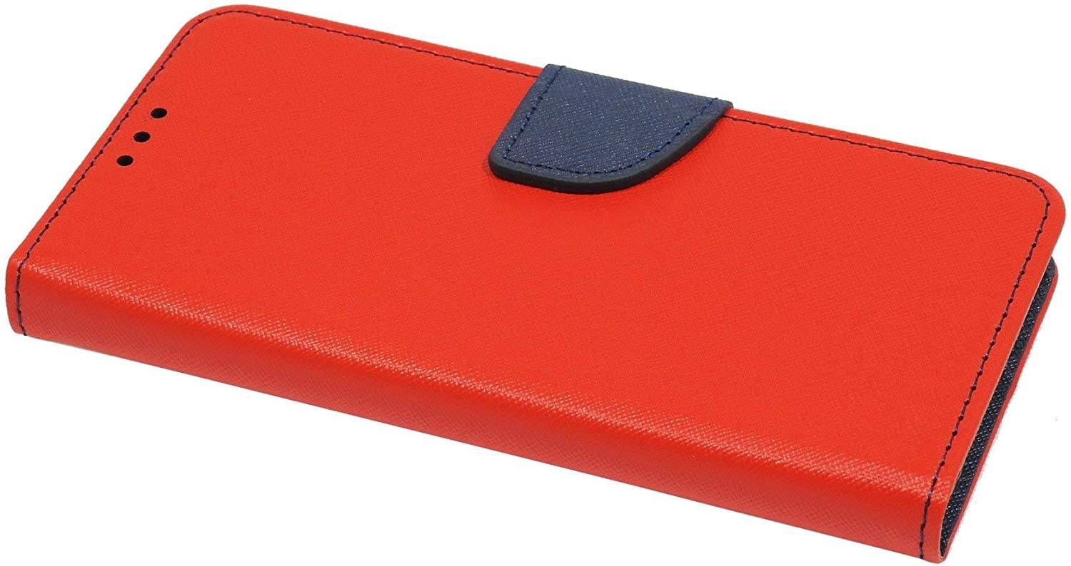Buch Tasche "Fancy" kompatibel mit Huawei Y5P Handy Hülle Etui Brieftasche Schutzhülle mit Standfunktion, Kartenfach Rot-Blau