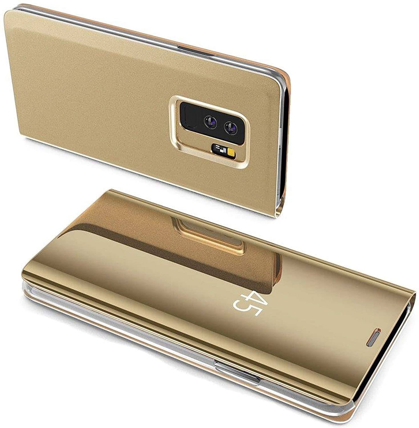 Smart View Spiegel Mirror Smart Cover Schale Etui kompatibel mit Xiaomi Redmi Note 8T Schutzhülle Tasche Case Schutz Clear Gold