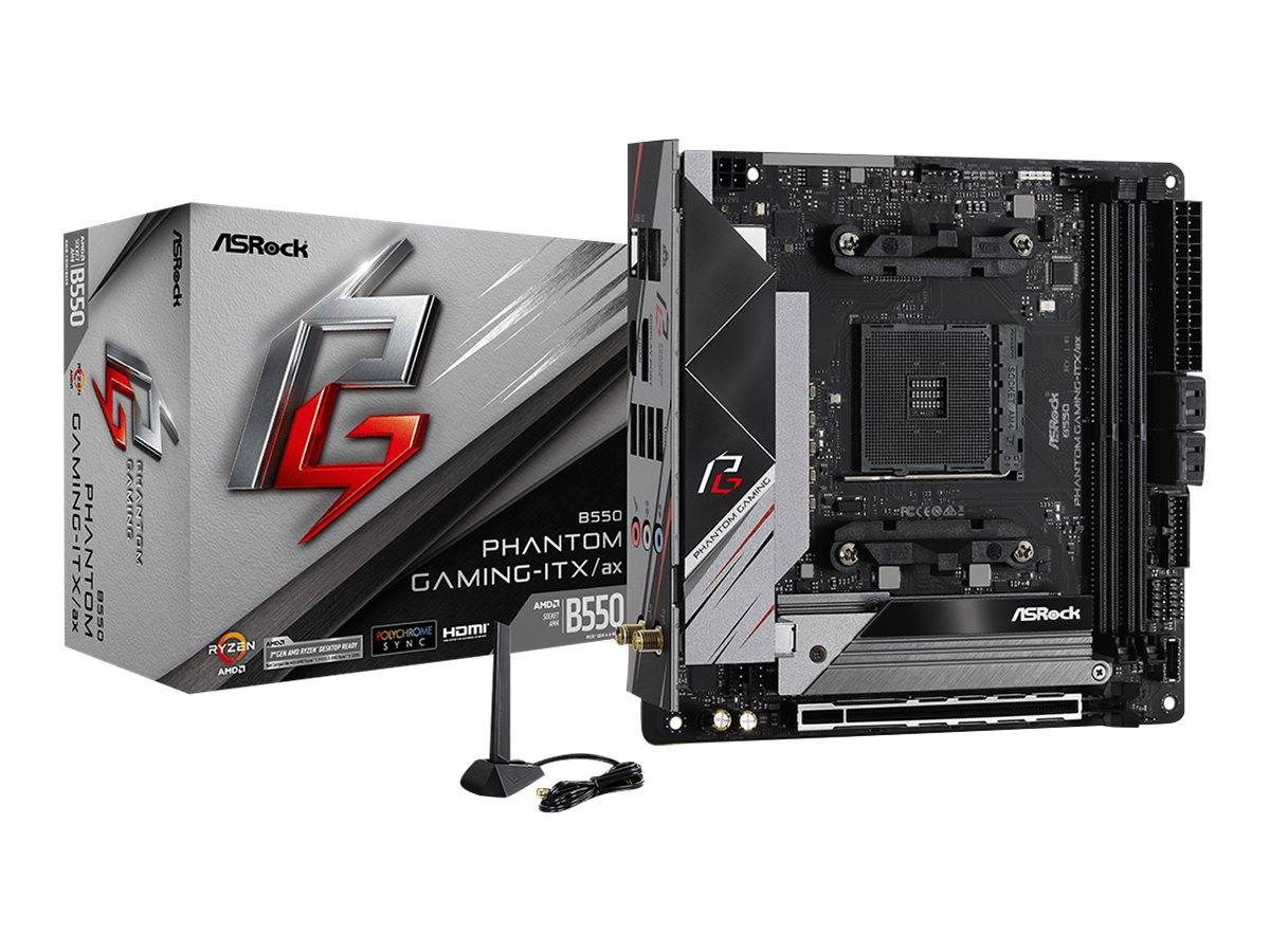 ASRock B550 Phantom Gaming-ITX/ax - Motherboard - Mini-ITX - Socket AM4 - AMD B550 Chipsatz - USB-C Gen2, USB 3.2 Gen 1, USB 3.2 Gen 2 - 2.5