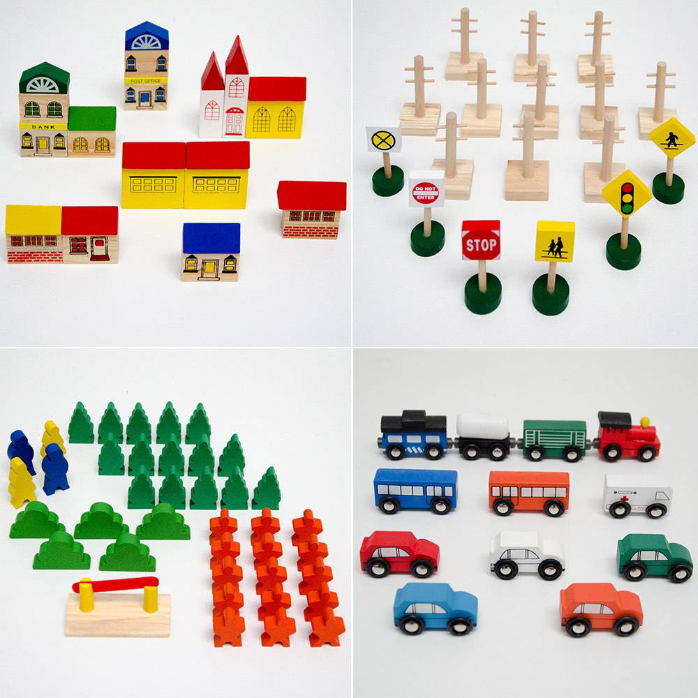 130 Teile XXL Holzeisenbahn Set - 5m Schienen - Holz Eisenbahn Kinder Spielzeug