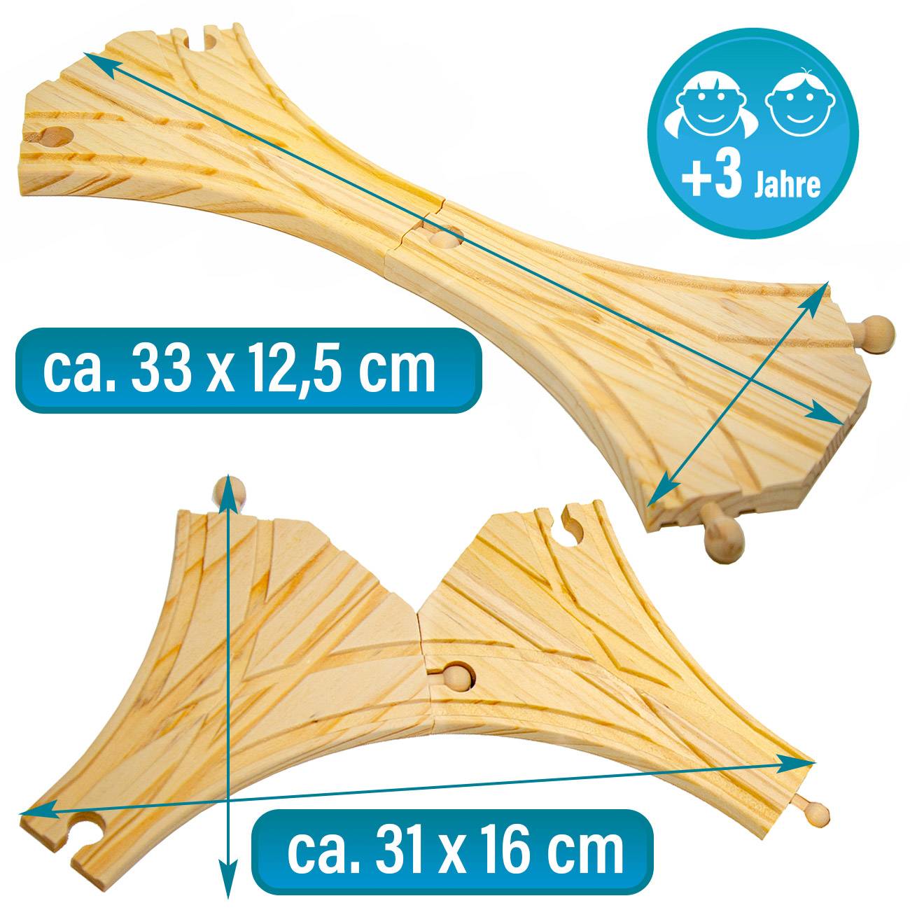 2er Set Weichen aus Holz je ca. 18x12,5cm Weichenset Holzeisenbahn Bogenweichen