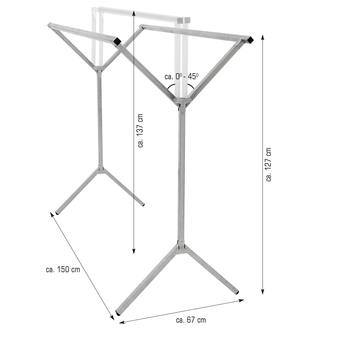 klappbarer Kleiderständer 2 Aufhängestangen Garderobenständer Wäscheständer 150cm lang Mehrzweckstand 100% Metall Silber